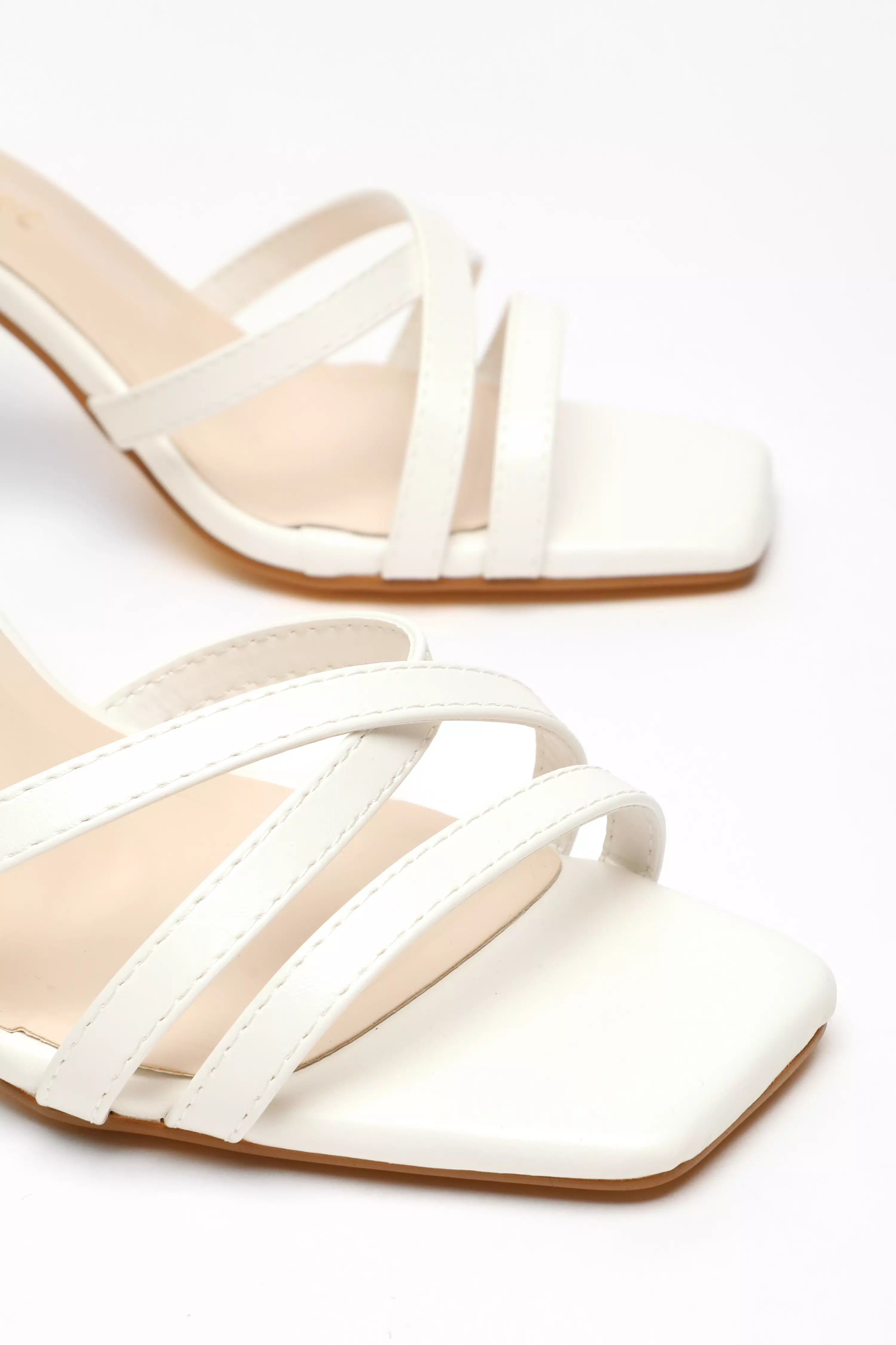 Wide Fit White Faux Leather Strappy Heeled Sandals