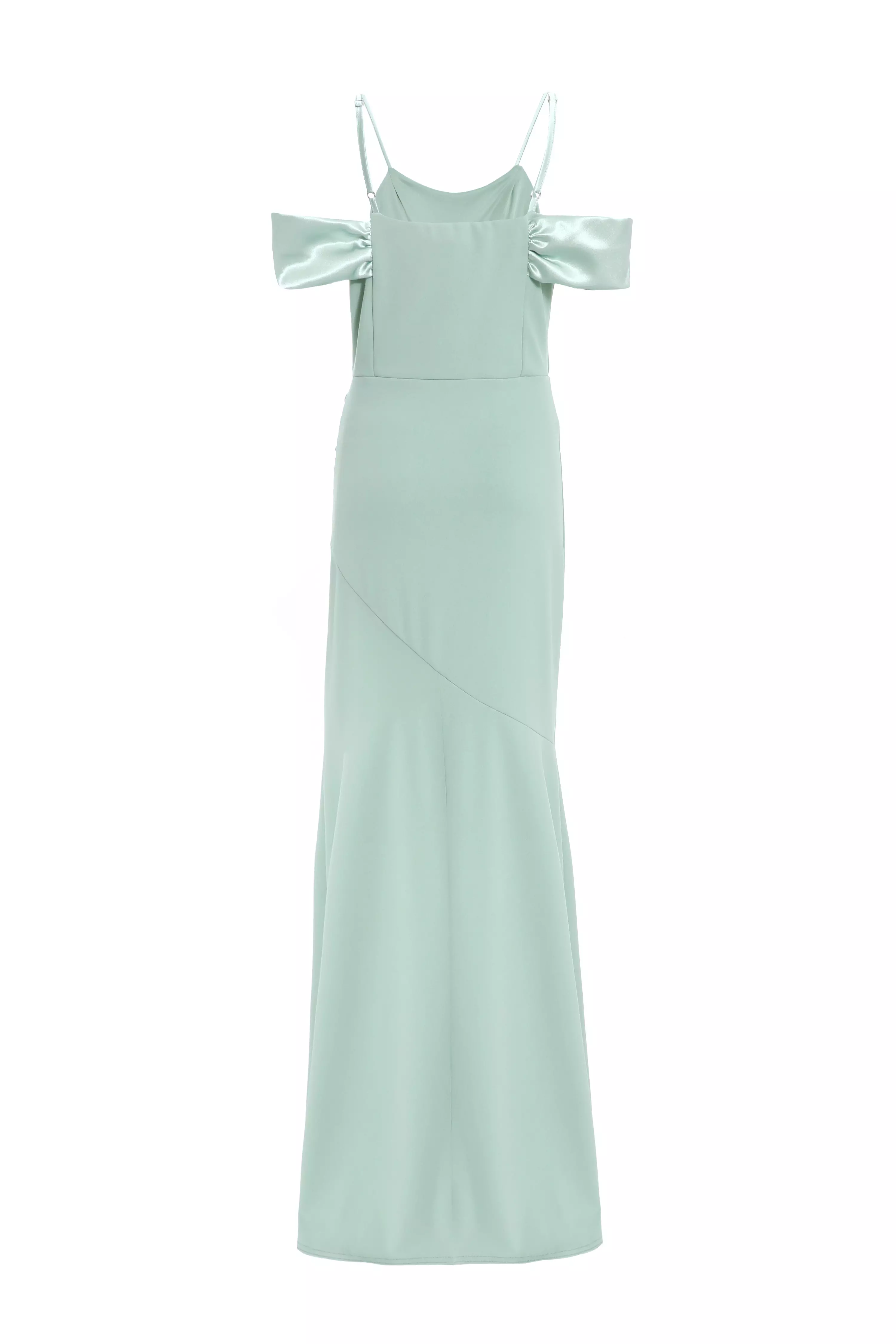 Sage Satin Drop Shoulder Maxi Dress