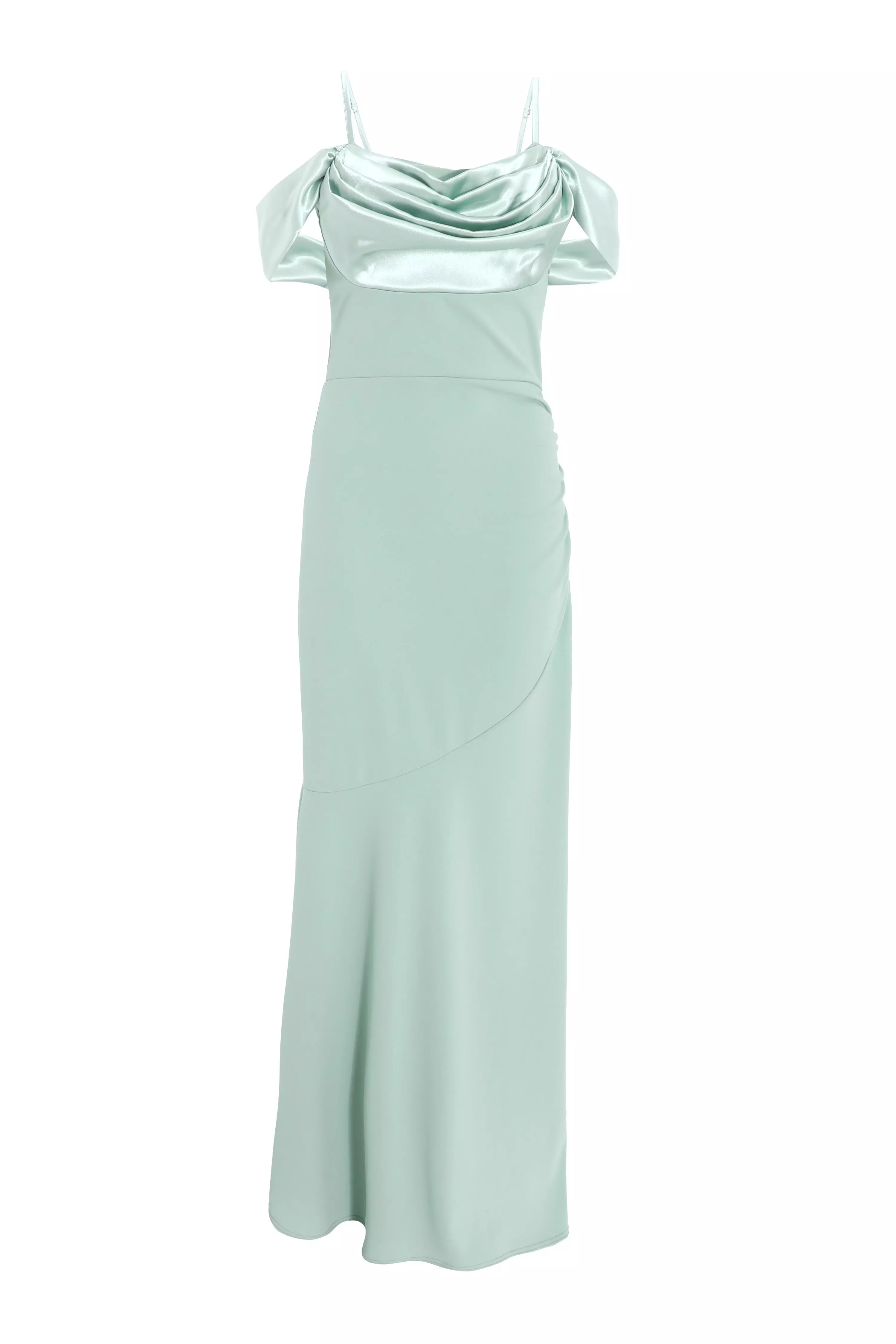 Sage Satin Drop Shoulder Maxi Dress