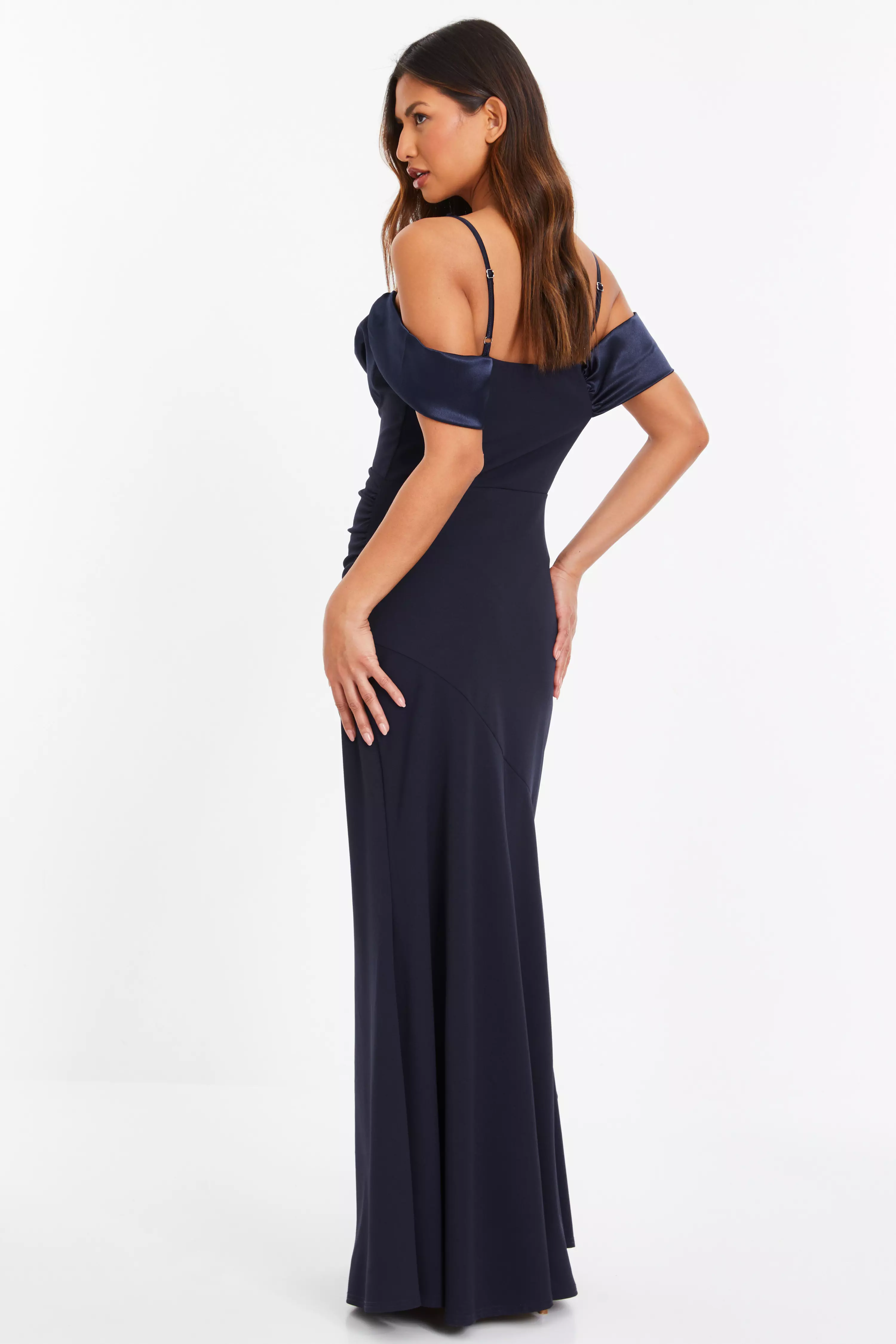 Navy Satin Drop Shoulder Maxi Dress