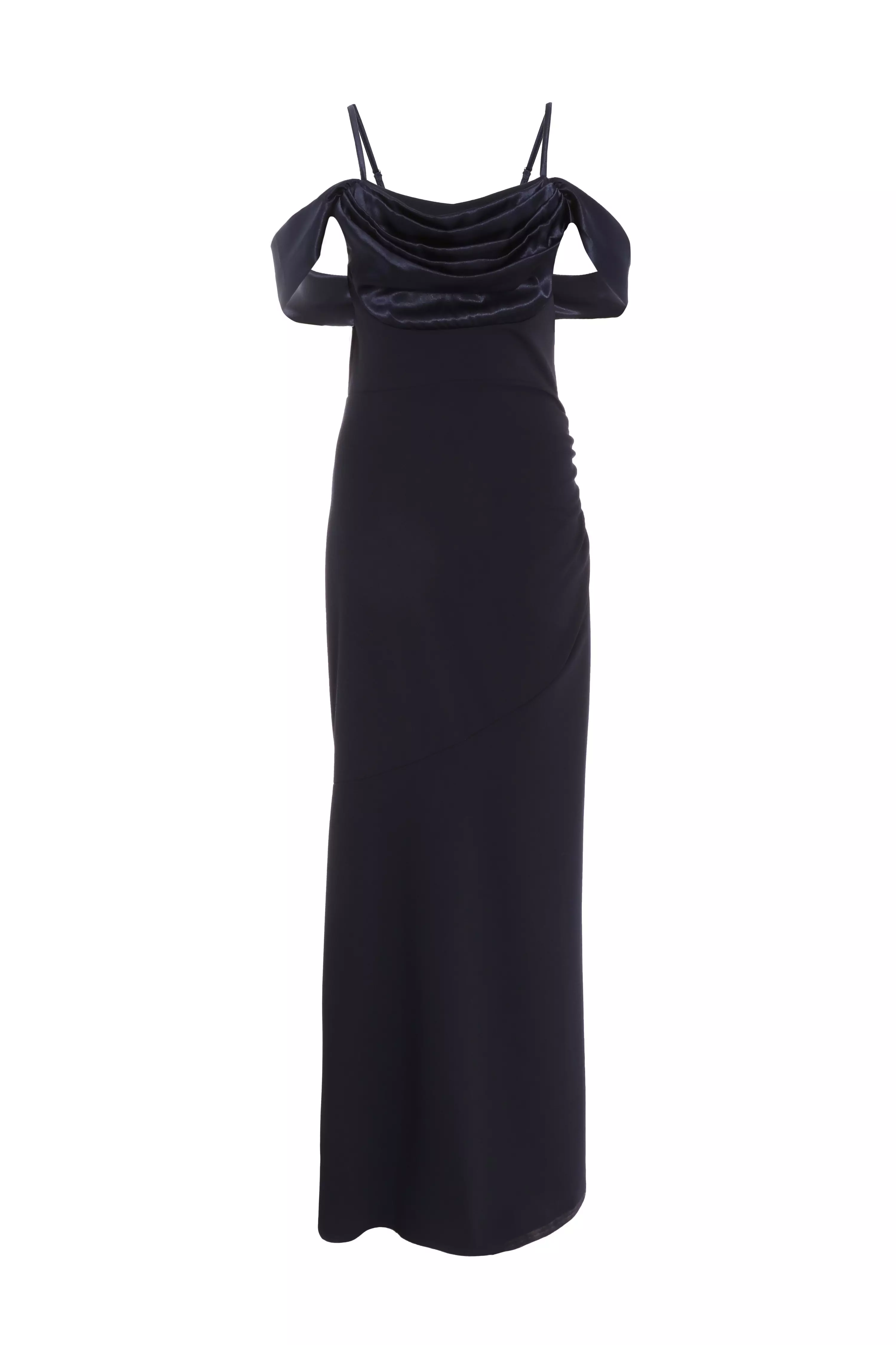 Navy Satin Drop Shoulder Maxi Dress