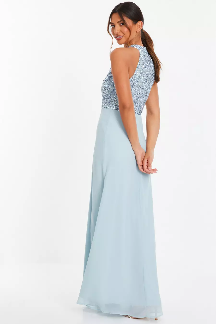 Light Blue Embellished Chiffon Maxi Dress QUIZ Clothing