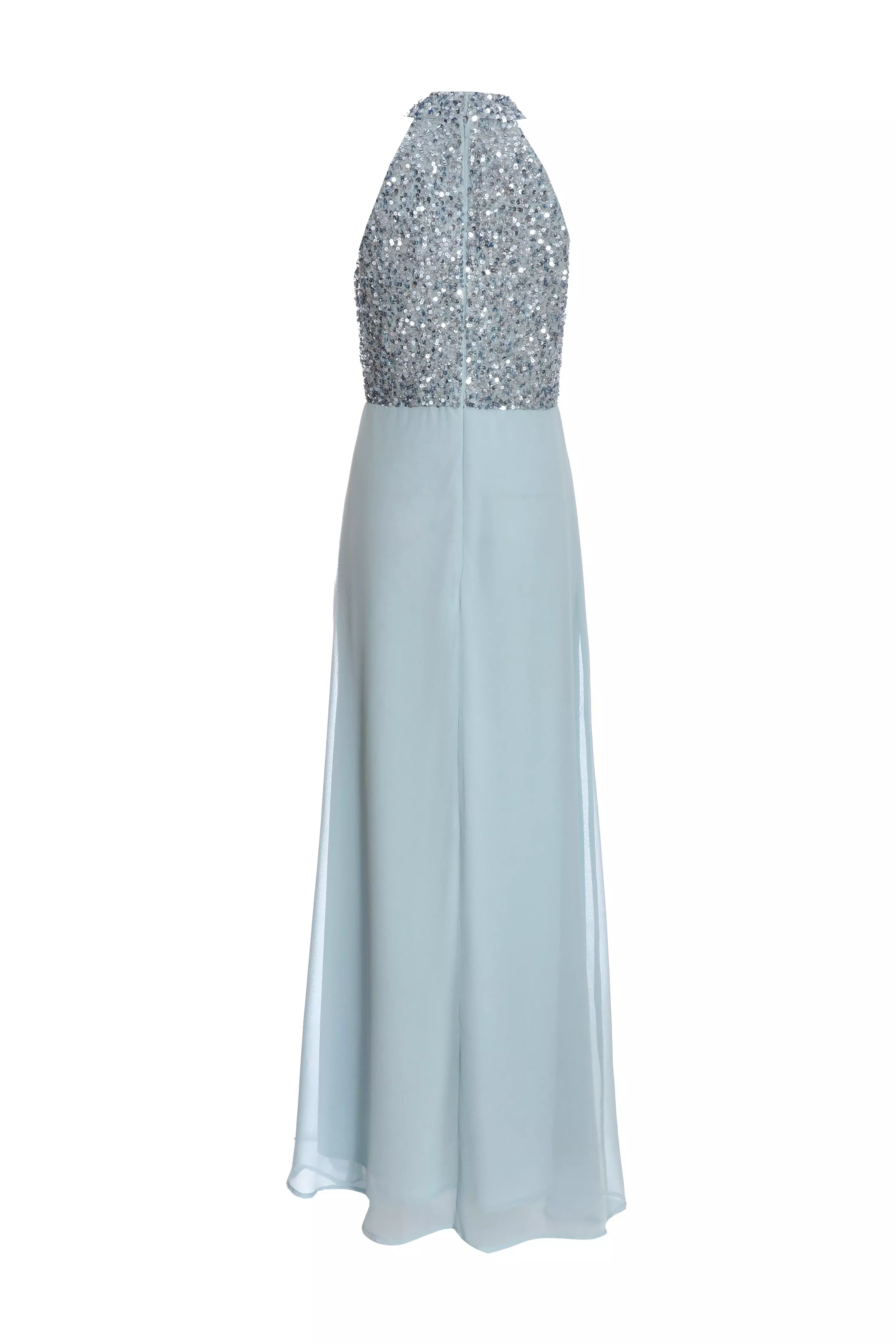Light Blue Embellished Chiffon Maxi Dress 
