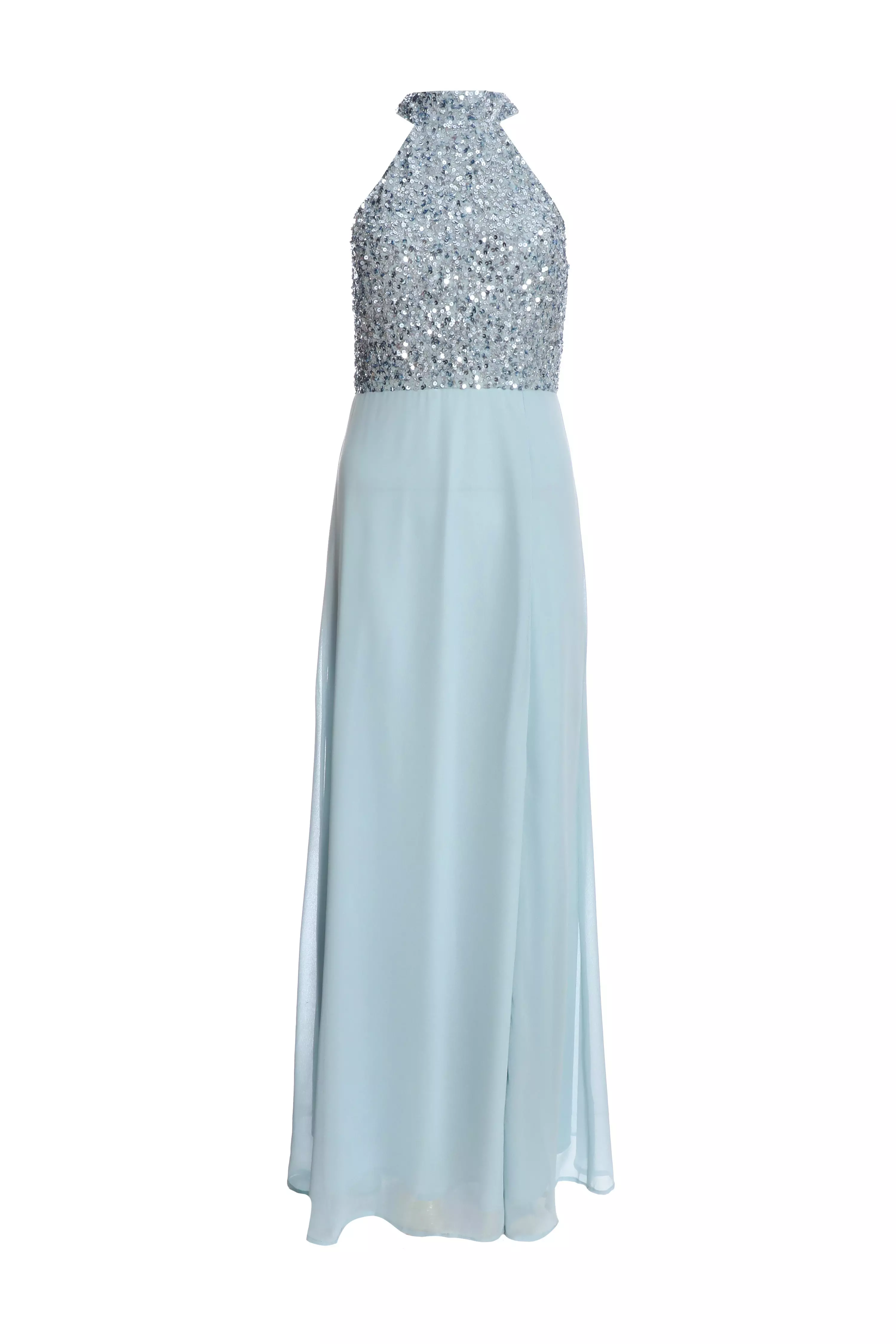 Light Blue Embellished Chiffon Maxi Dress 