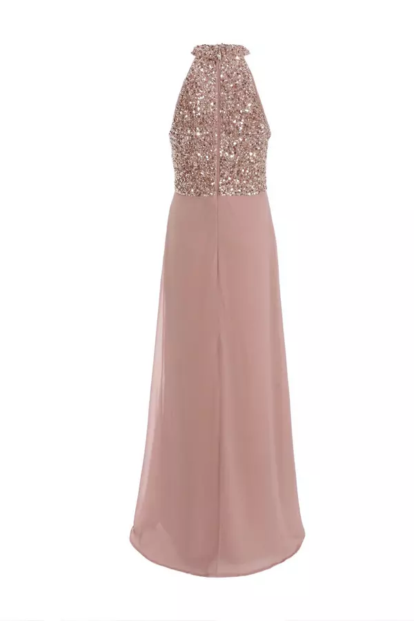Pink Embellished Chiffon Maxi Dress