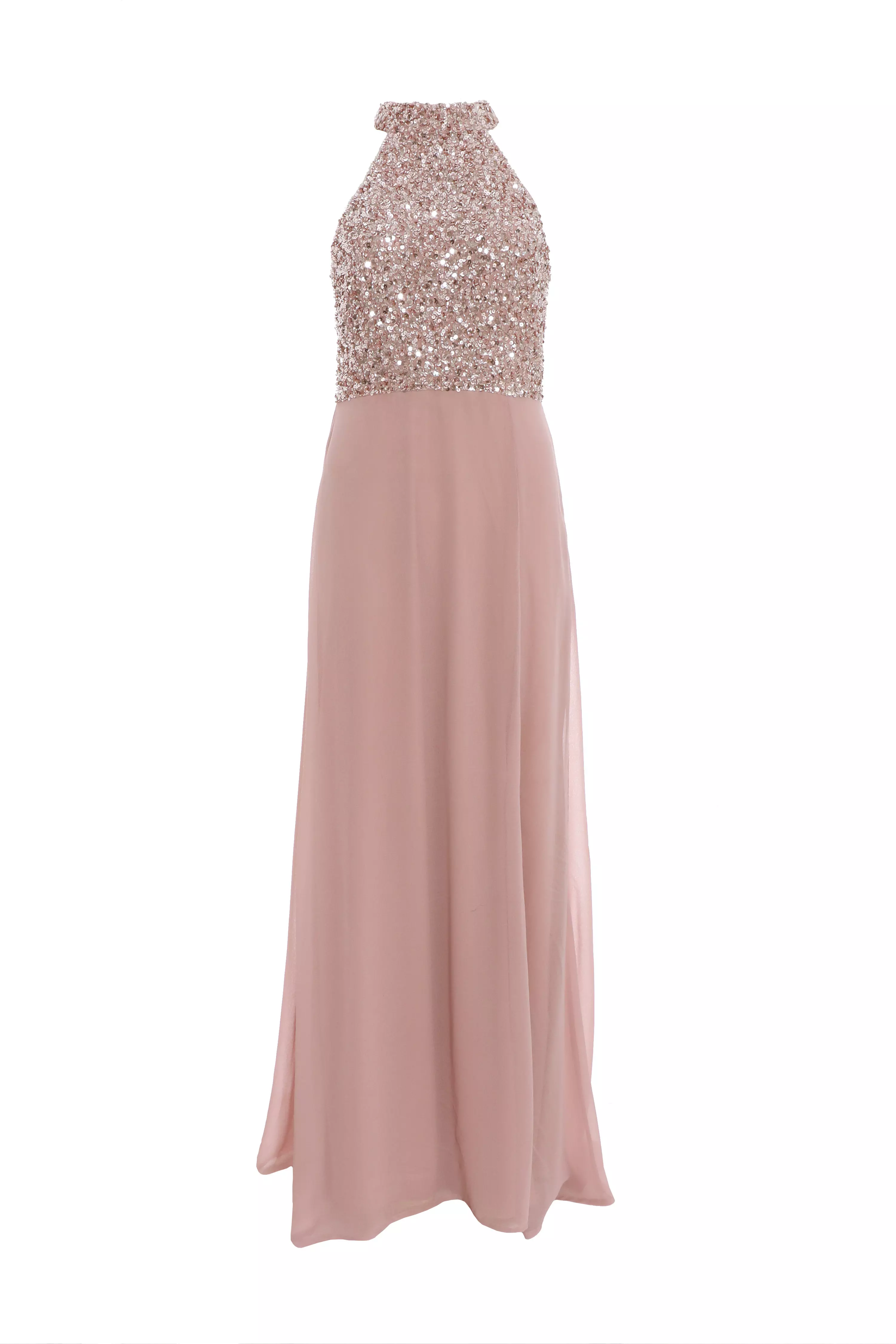 Pink Embellished Chiffon Maxi Dress