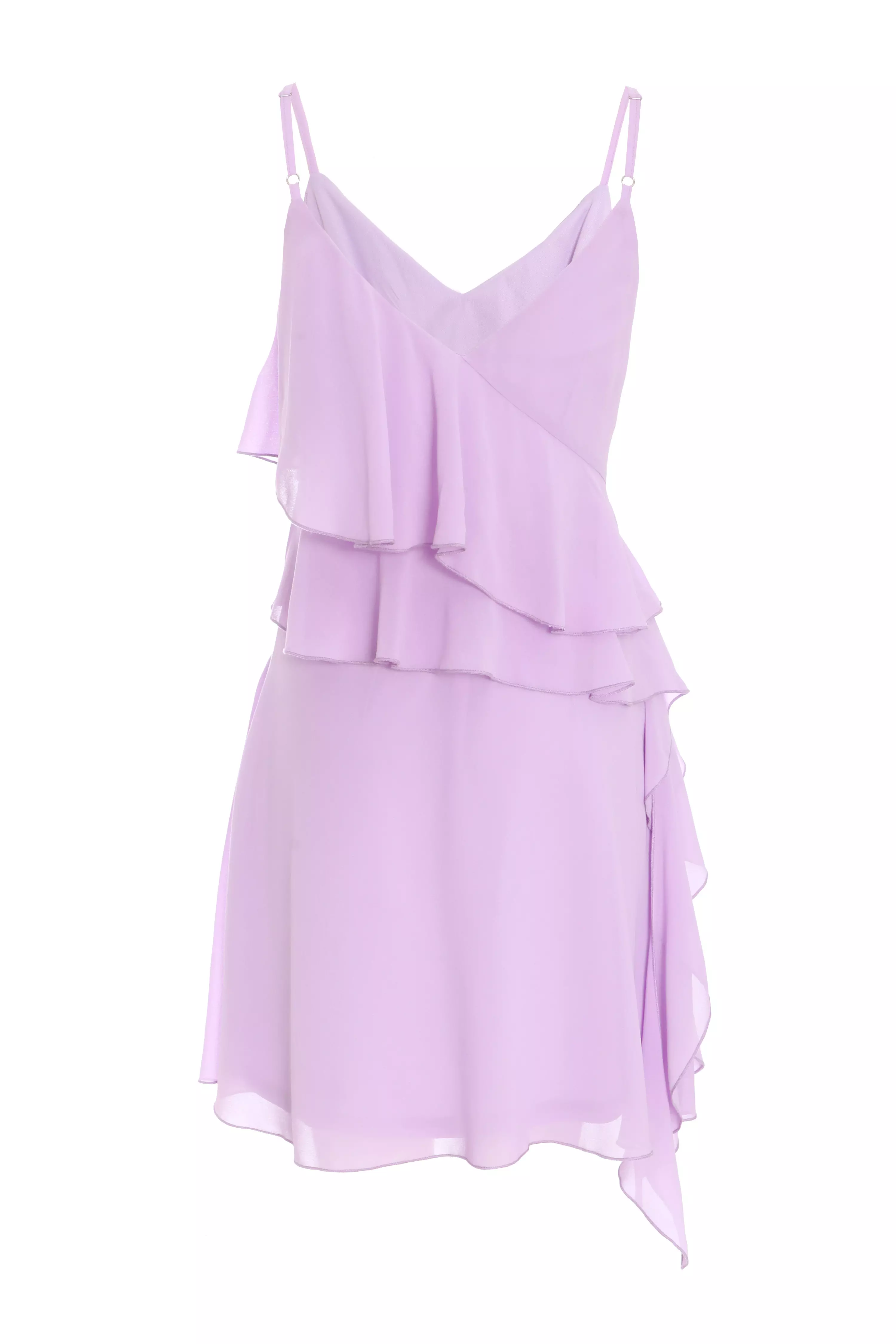 Lilac Chiffon Frill Mini Skater Dress