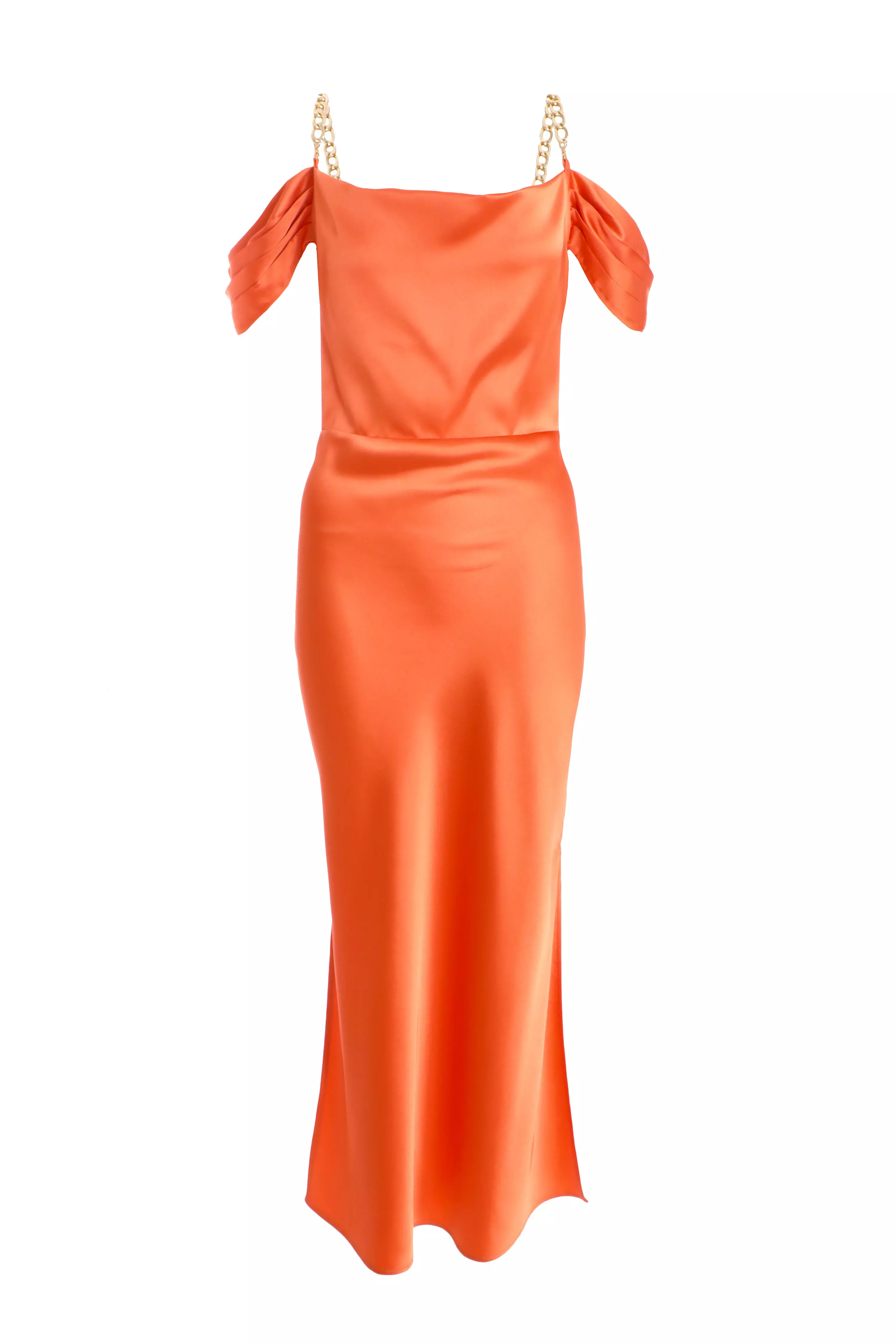 Orange Satin Drop Shoulder Midaxi Dress
