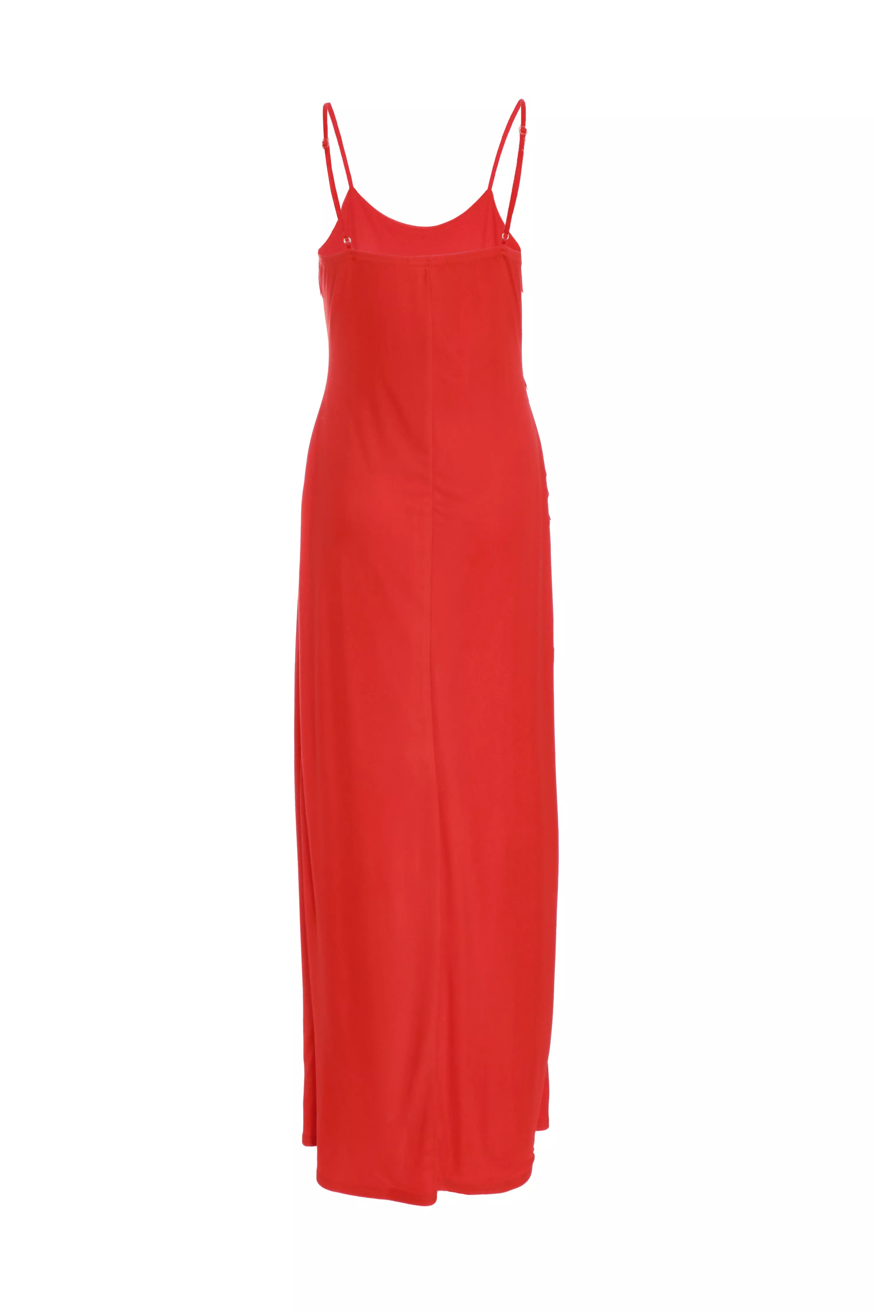 Red Mesh Ruffle Maxi Dress