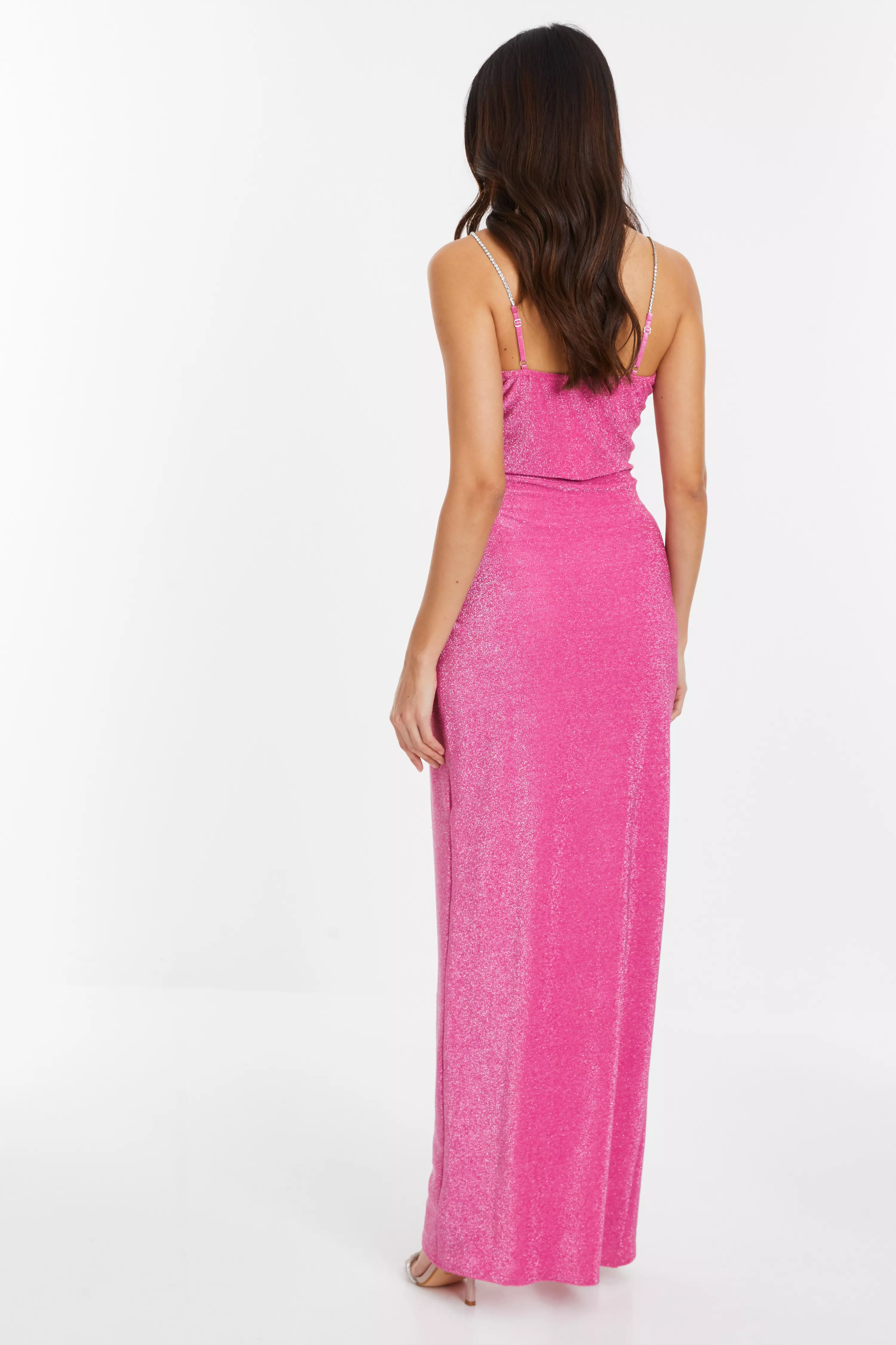 Pink Shimmer Wrap Maxi Dress