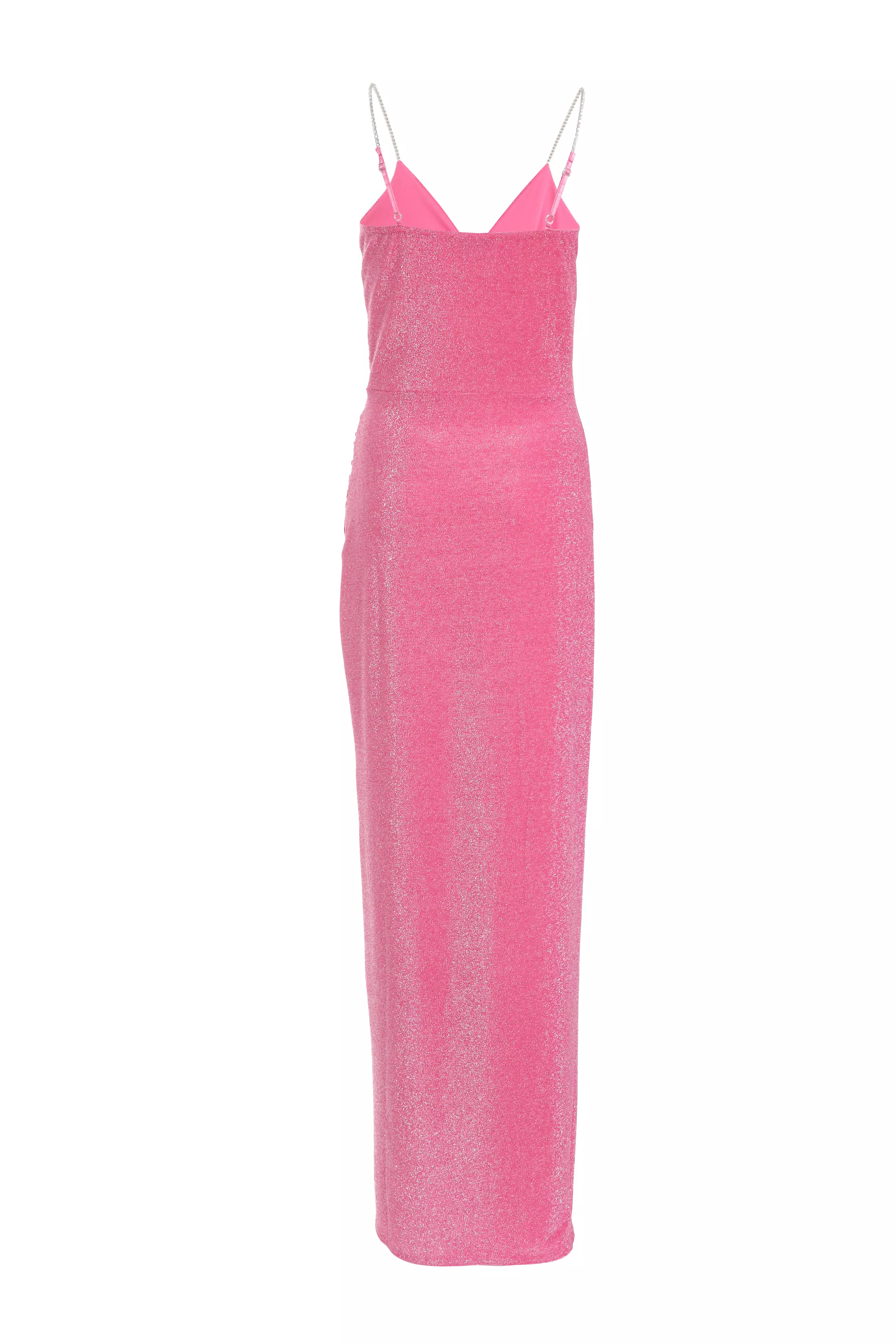 Pink Shimmer Wrap Maxi Dress