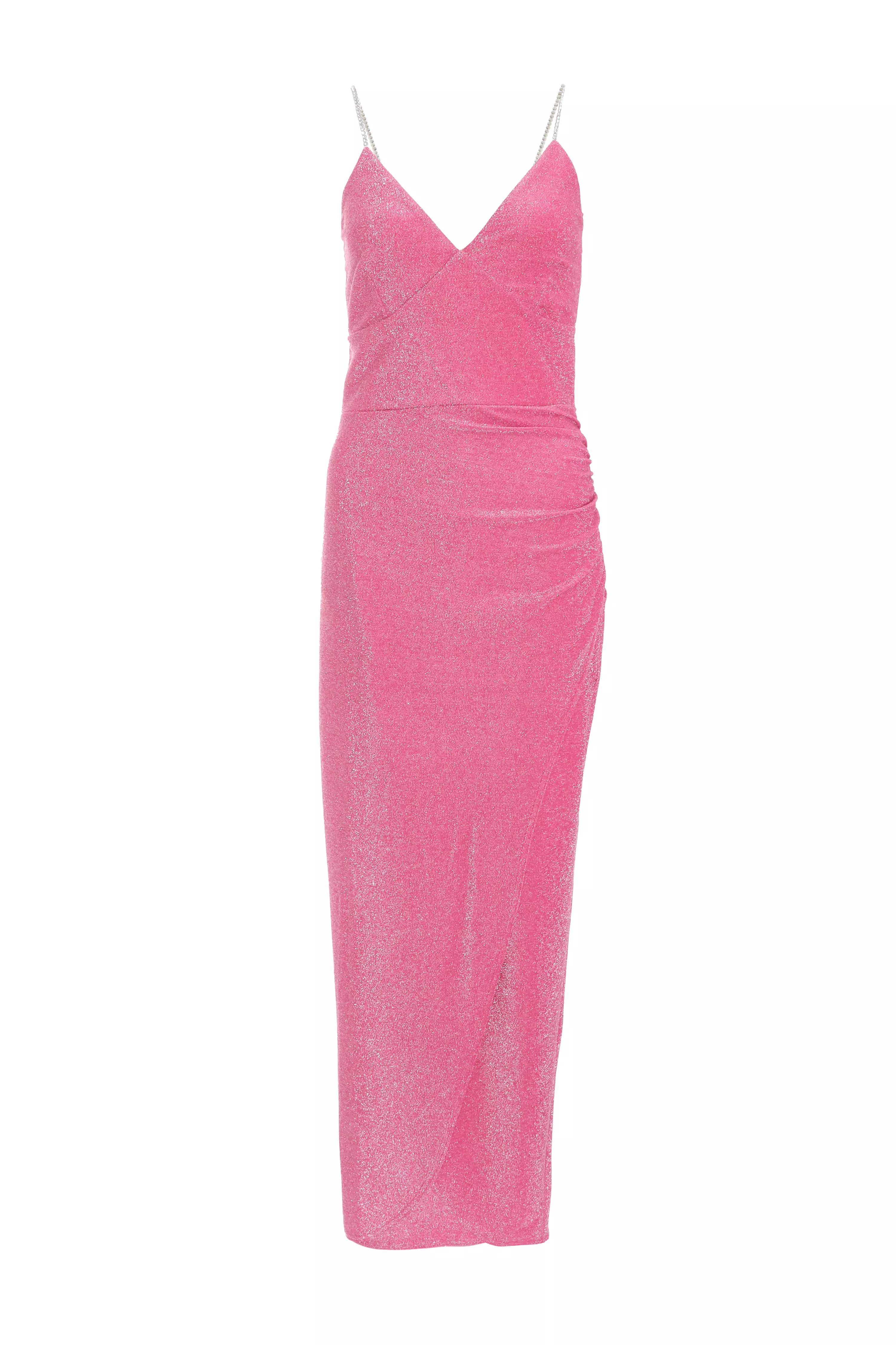 Pink Shimmer Wrap Maxi Dress