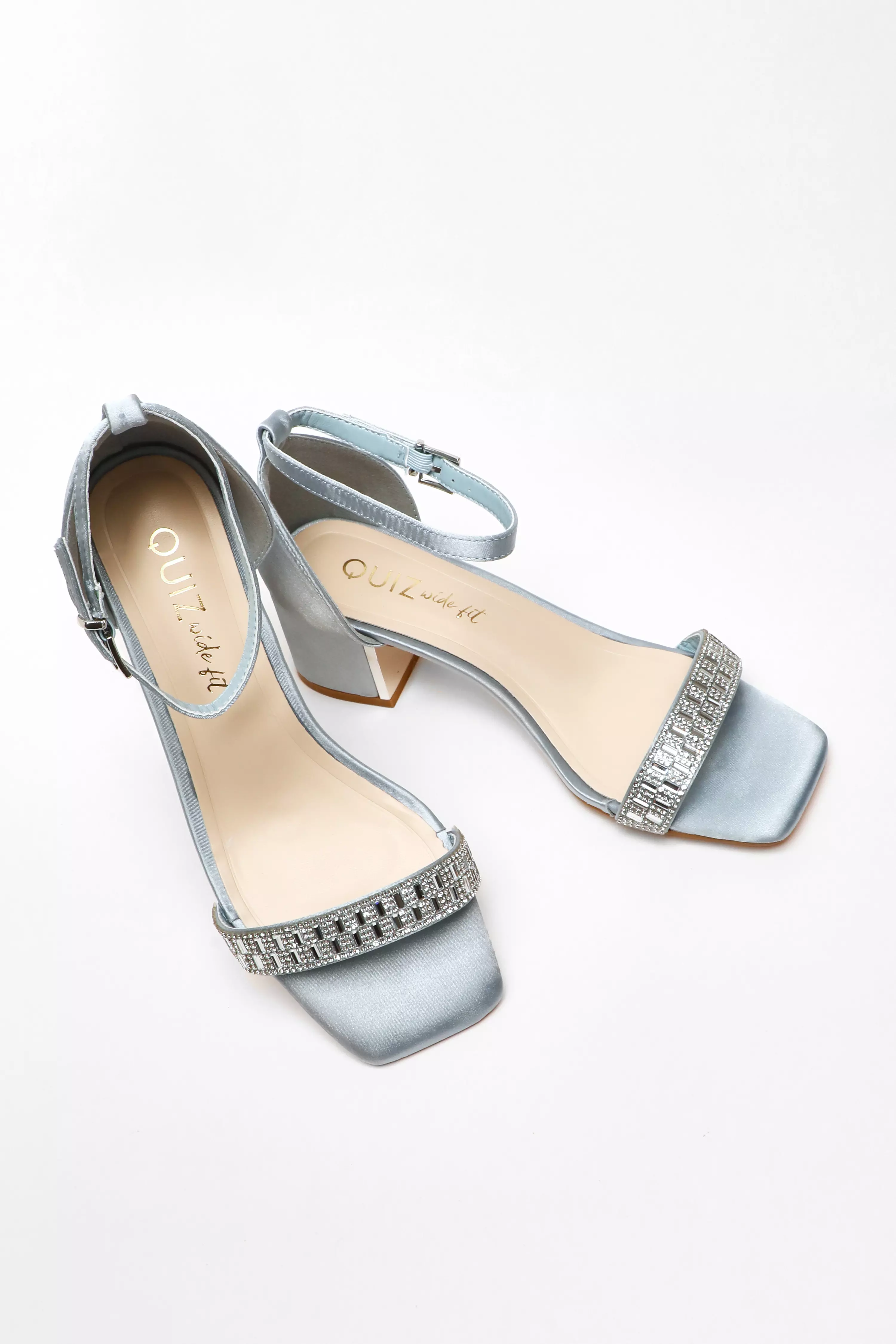 Wide Fit Light Blue Satin Low Block Heel Sandals