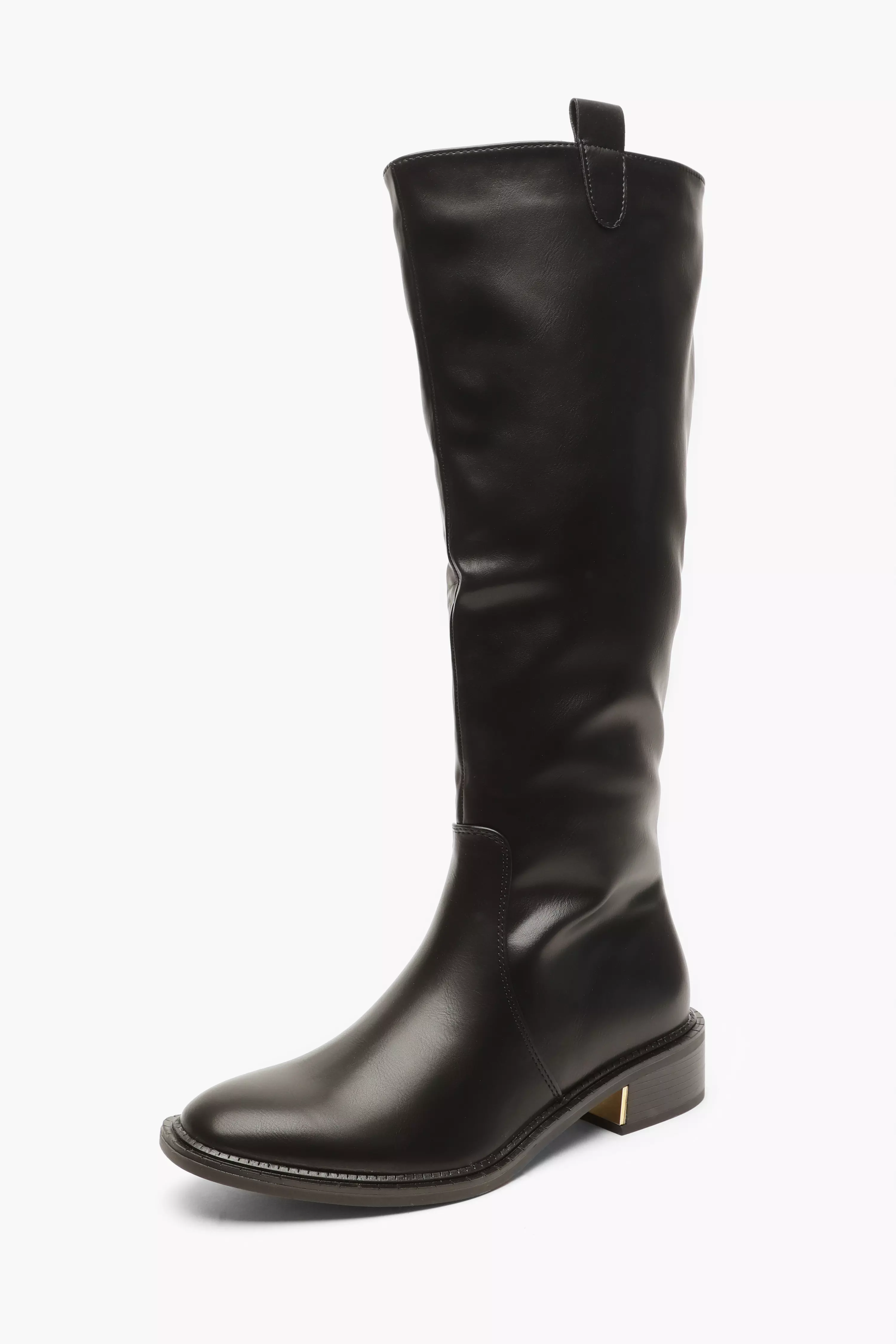 Faux leather knee 2025 high flat boots