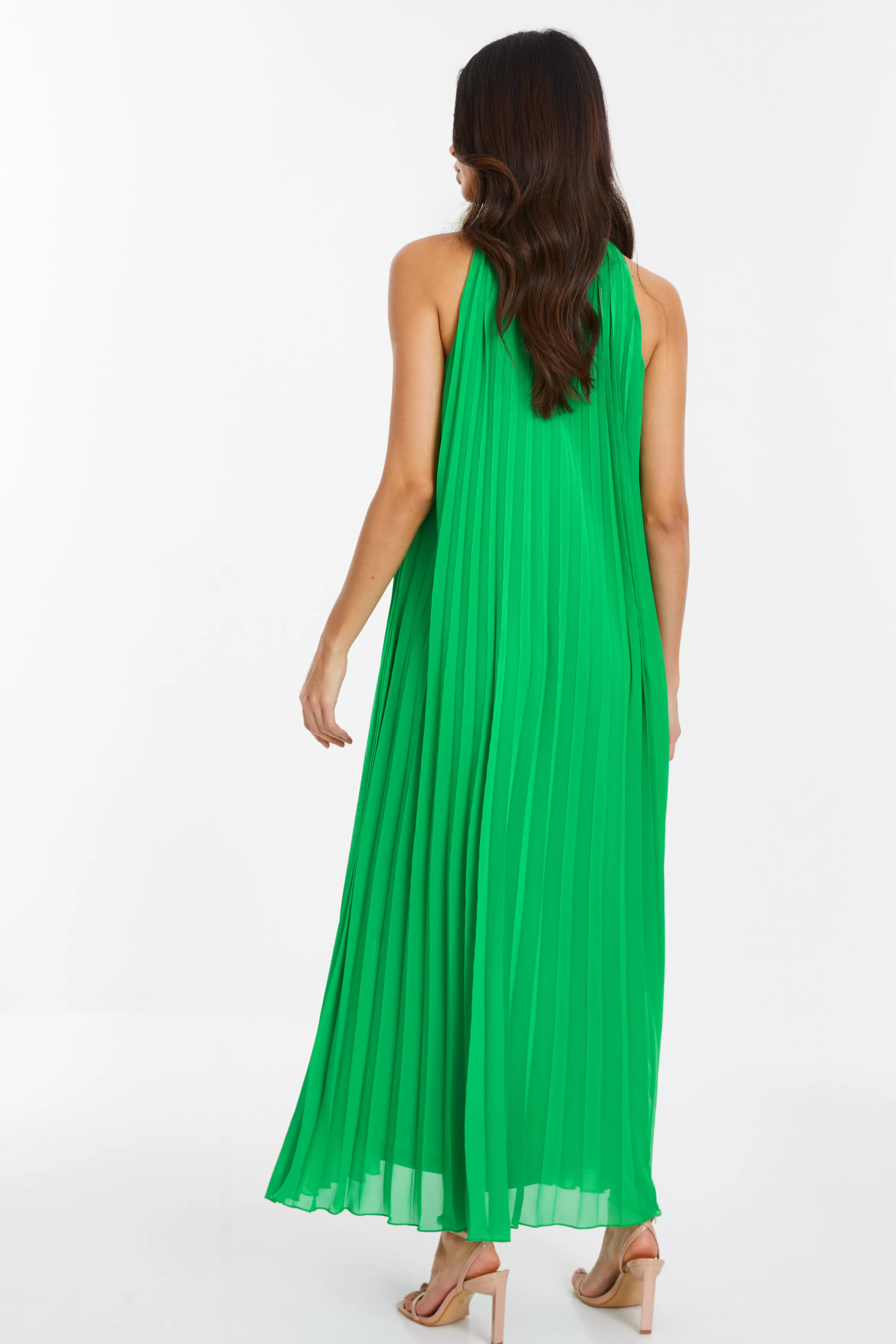 Green Chiffon Pleated Maxi Dress