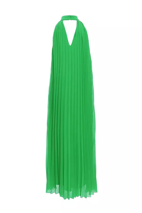 Green Chiffon Pleated Maxi Dress