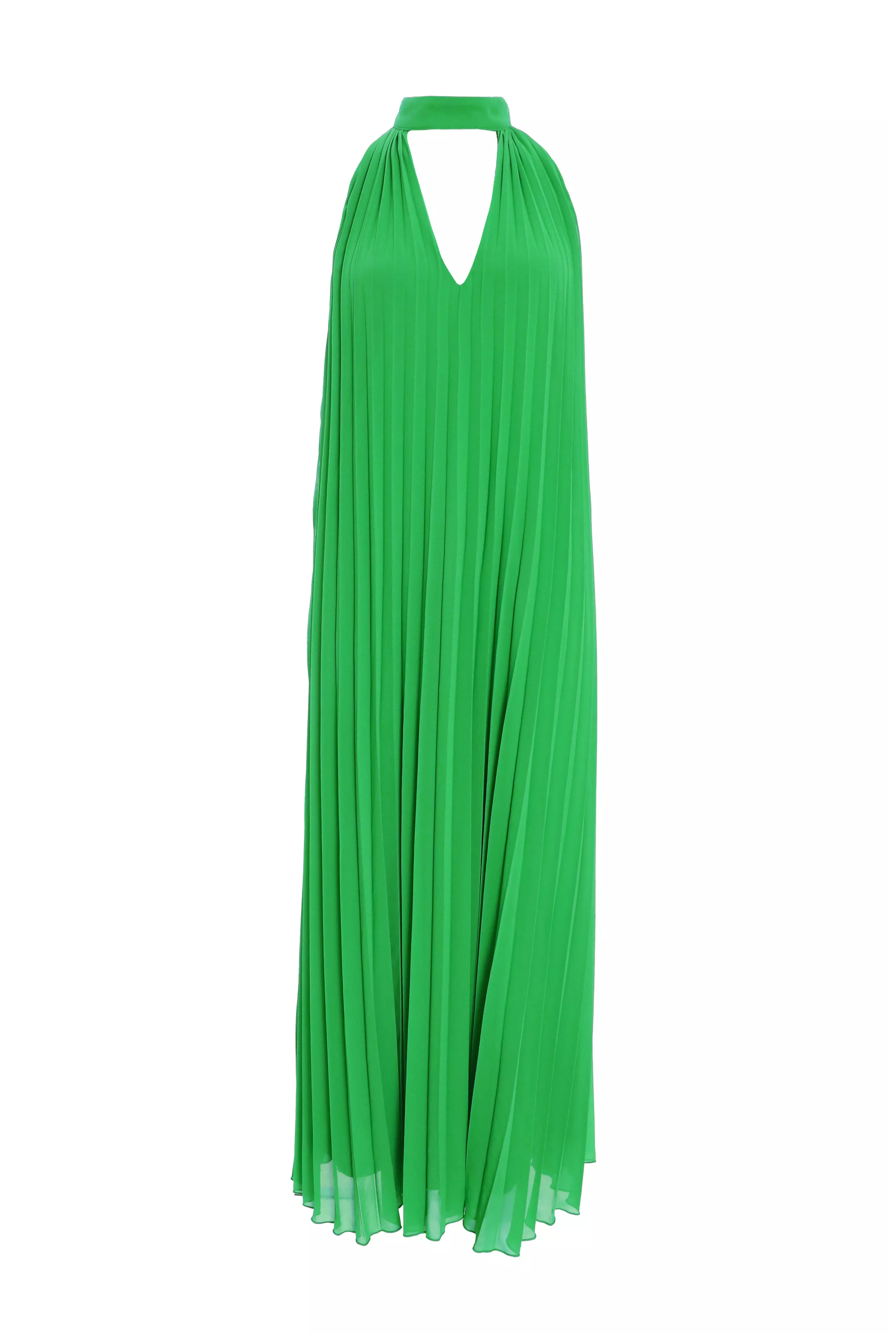 Green Chiffon Pleated Maxi Dress