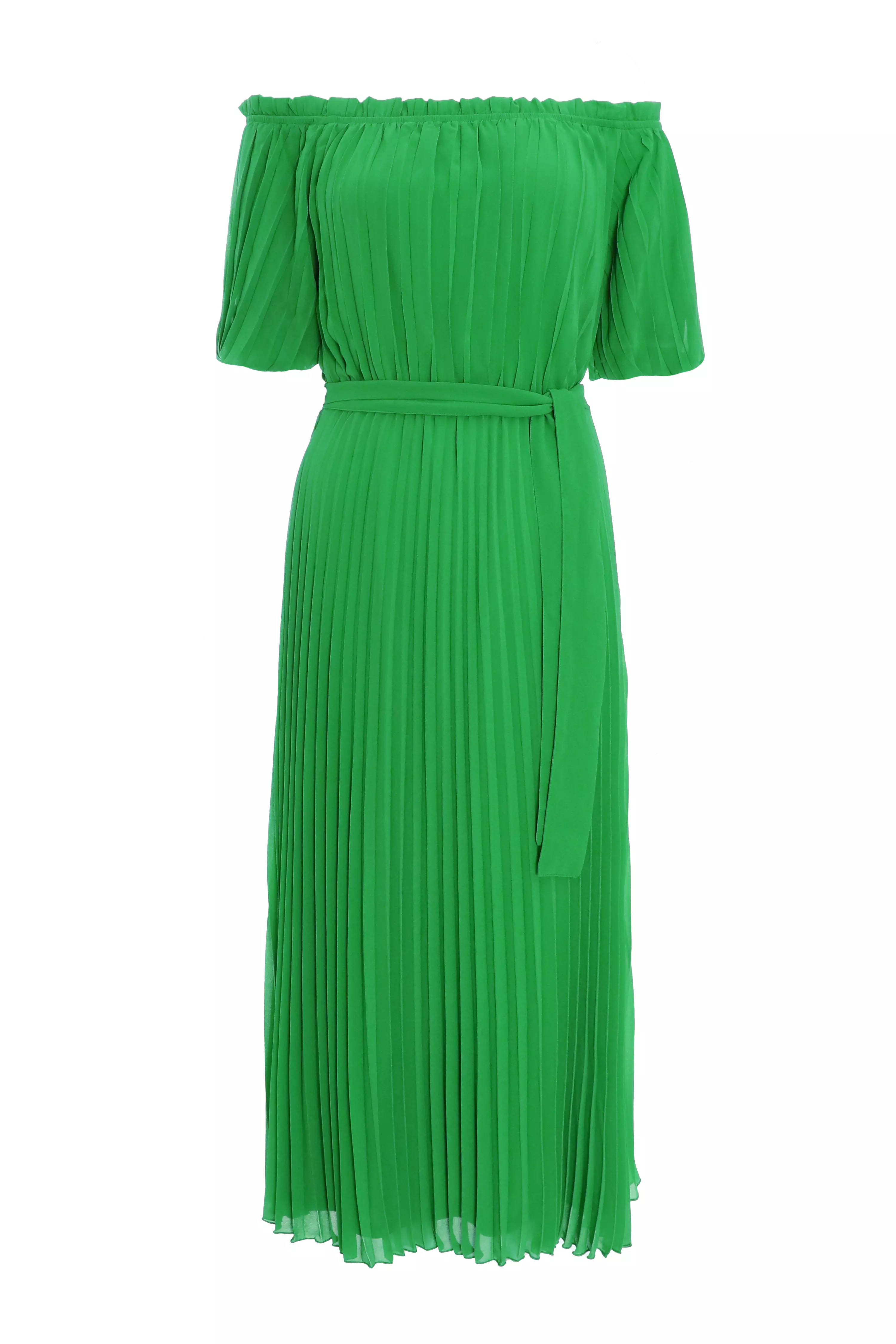 Green Chiffon Pleated Midi Dress