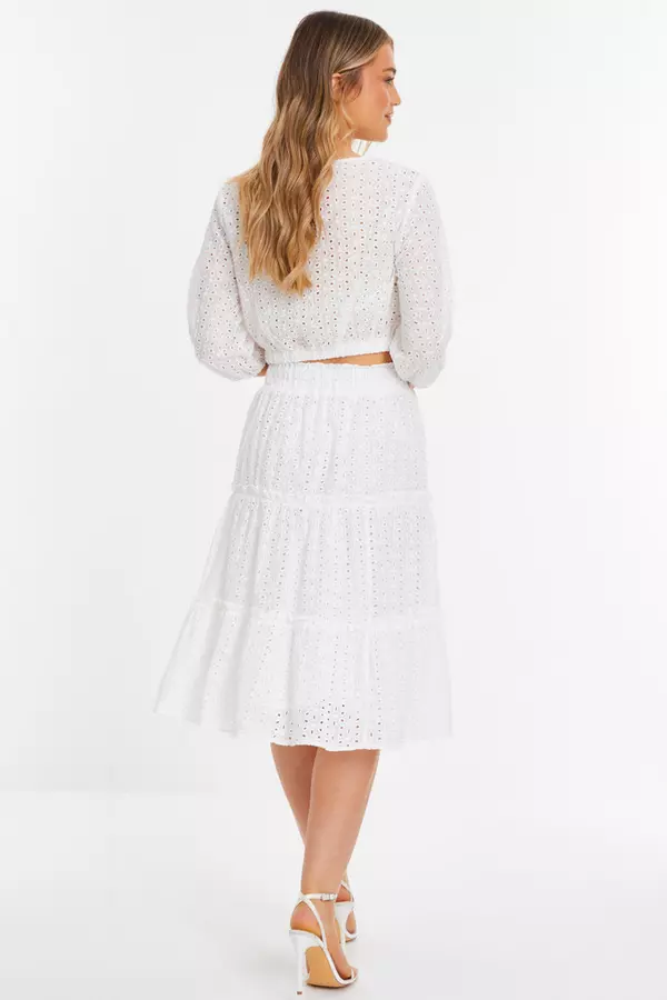 White Tiered Midi Skirt