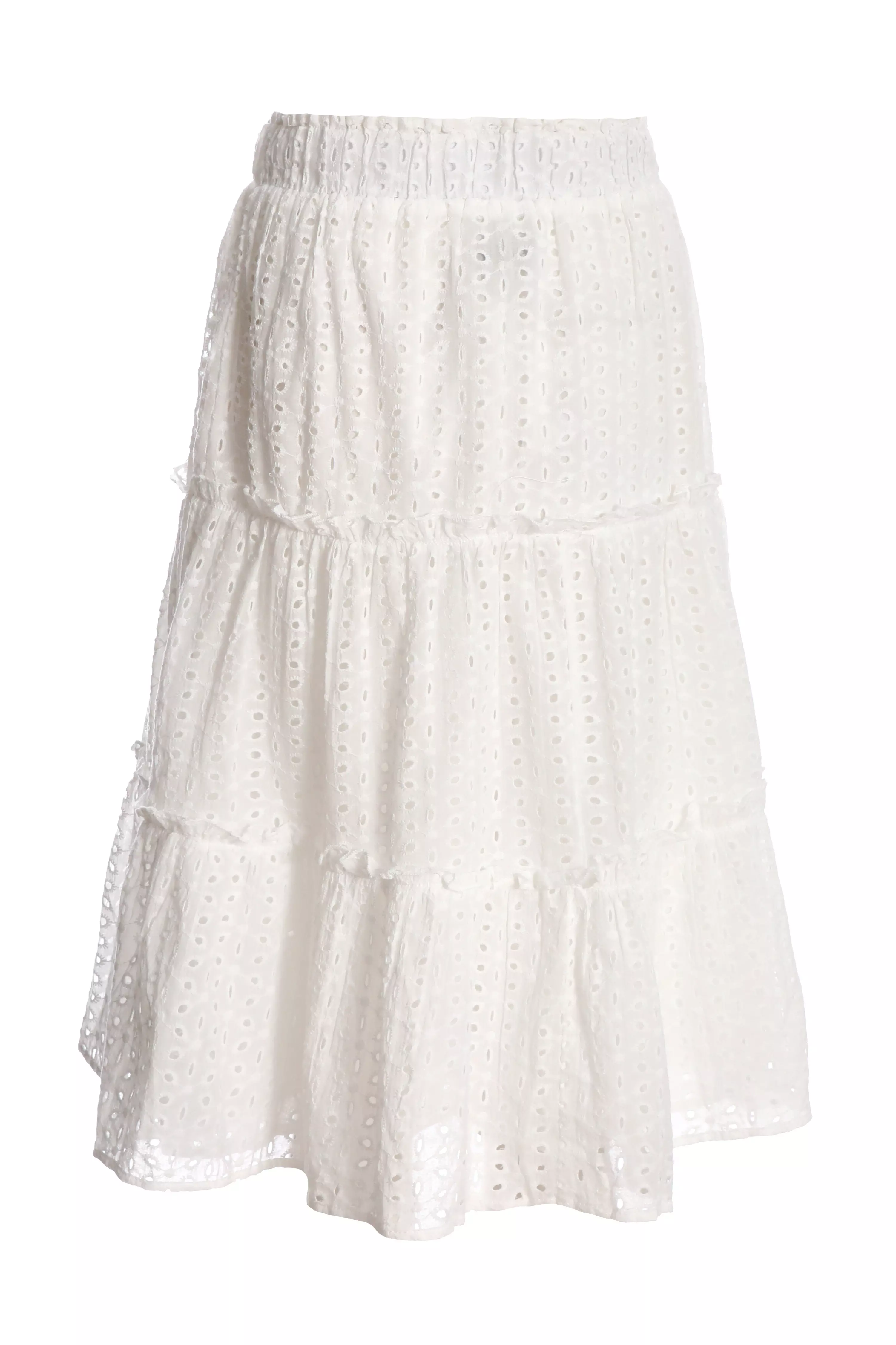 White Tiered Midi Skirt