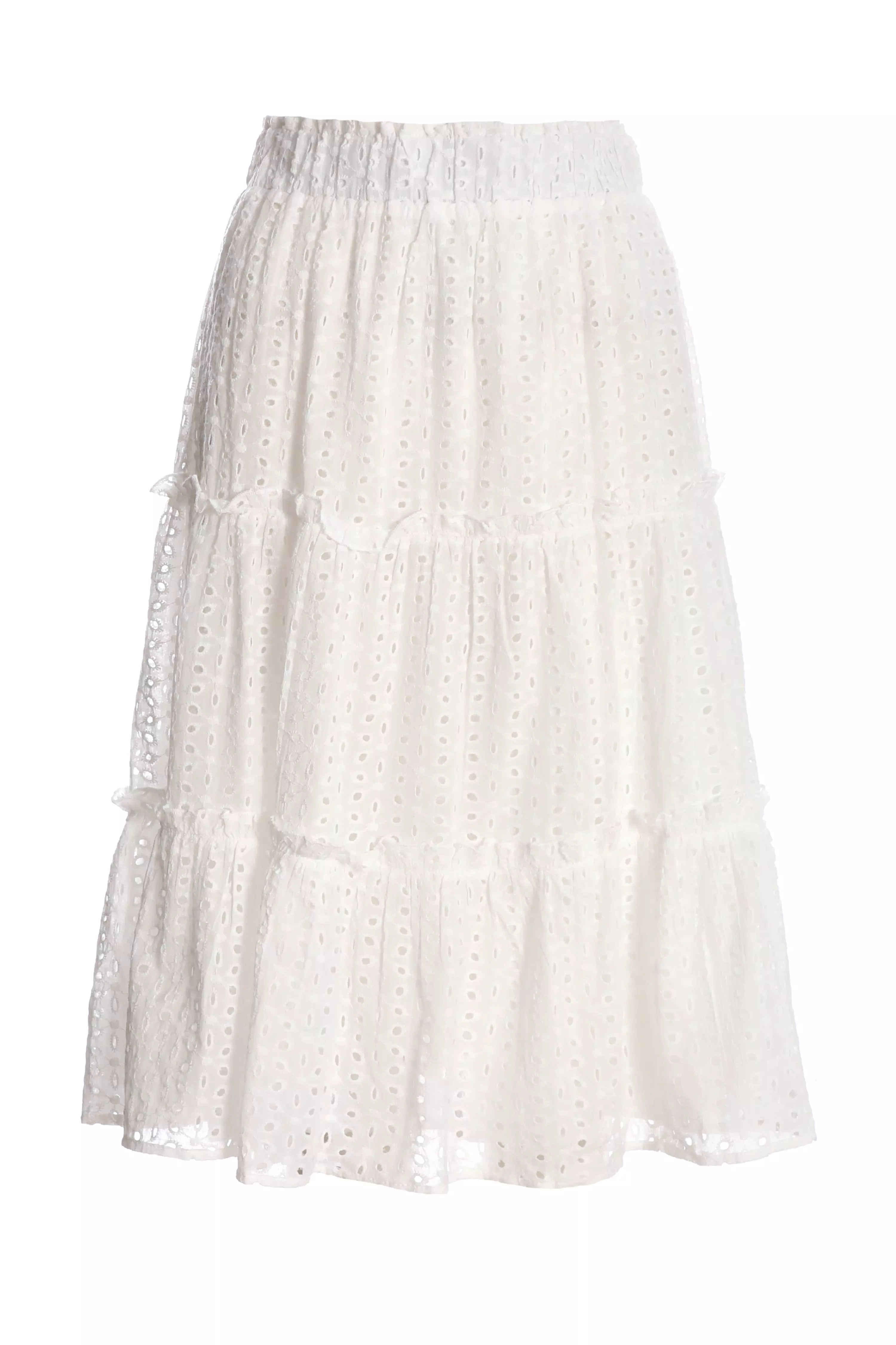 White Tiered Midi Skirt