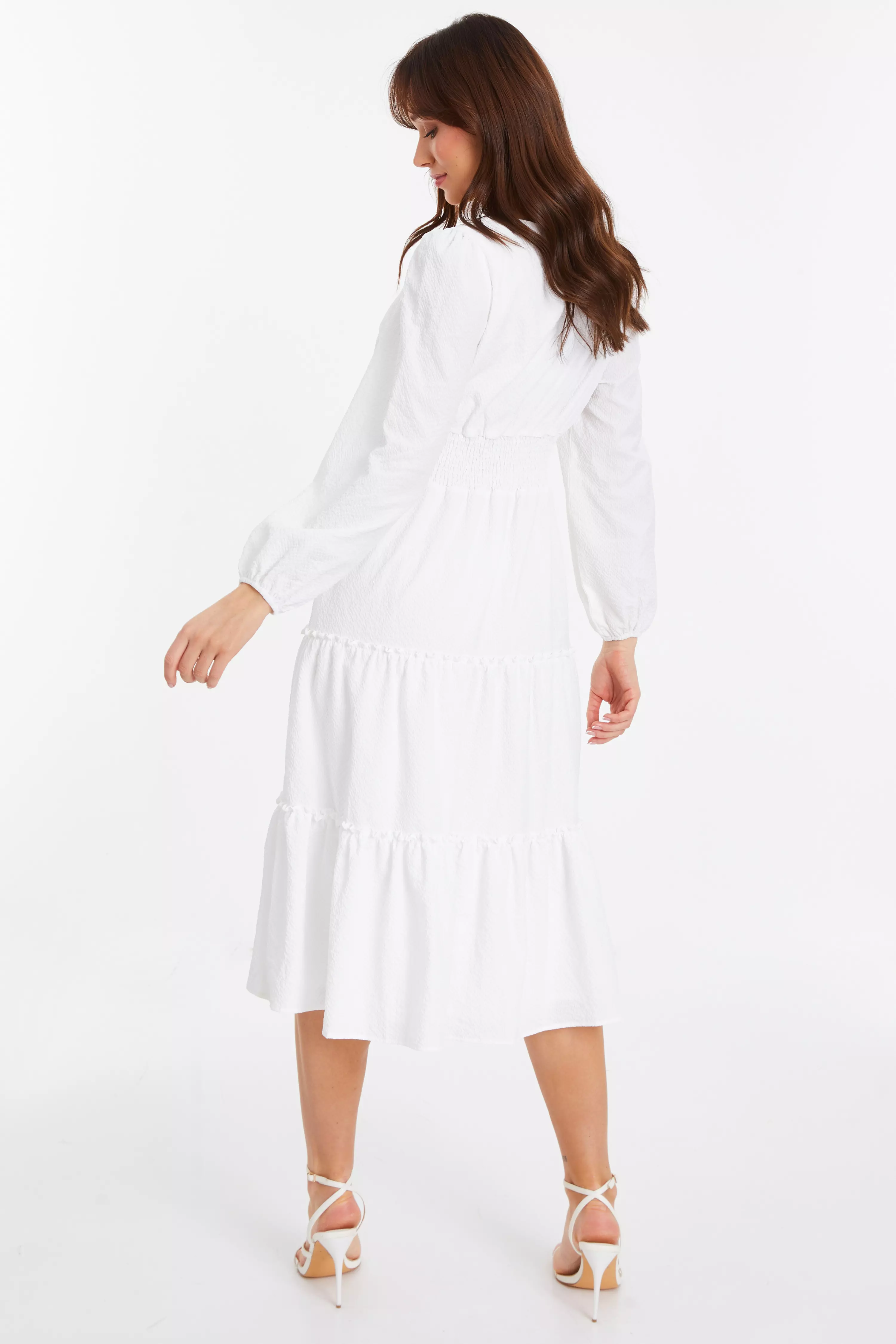 White Textured Midi Dress
