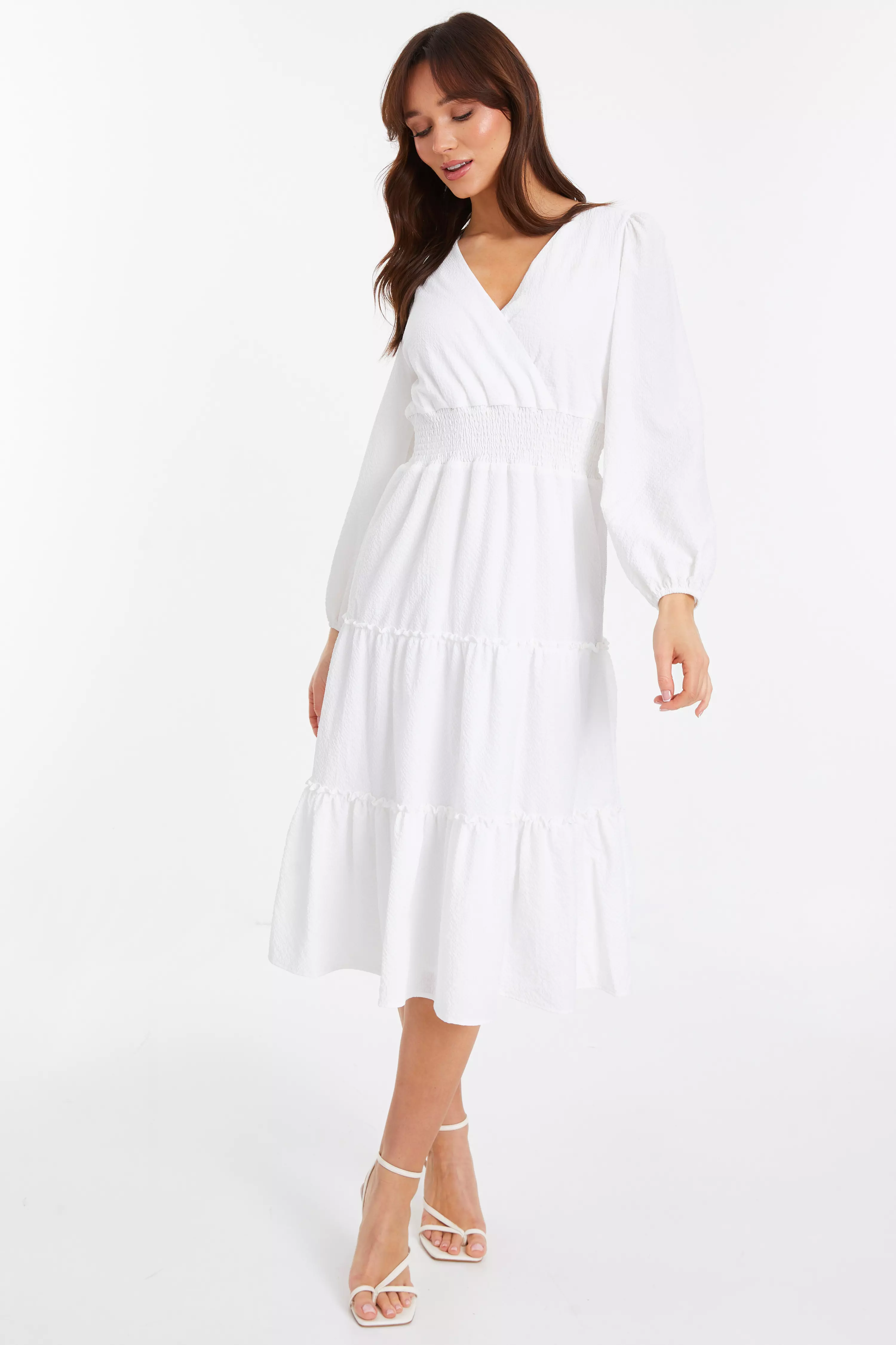 White Textured Midi Dress