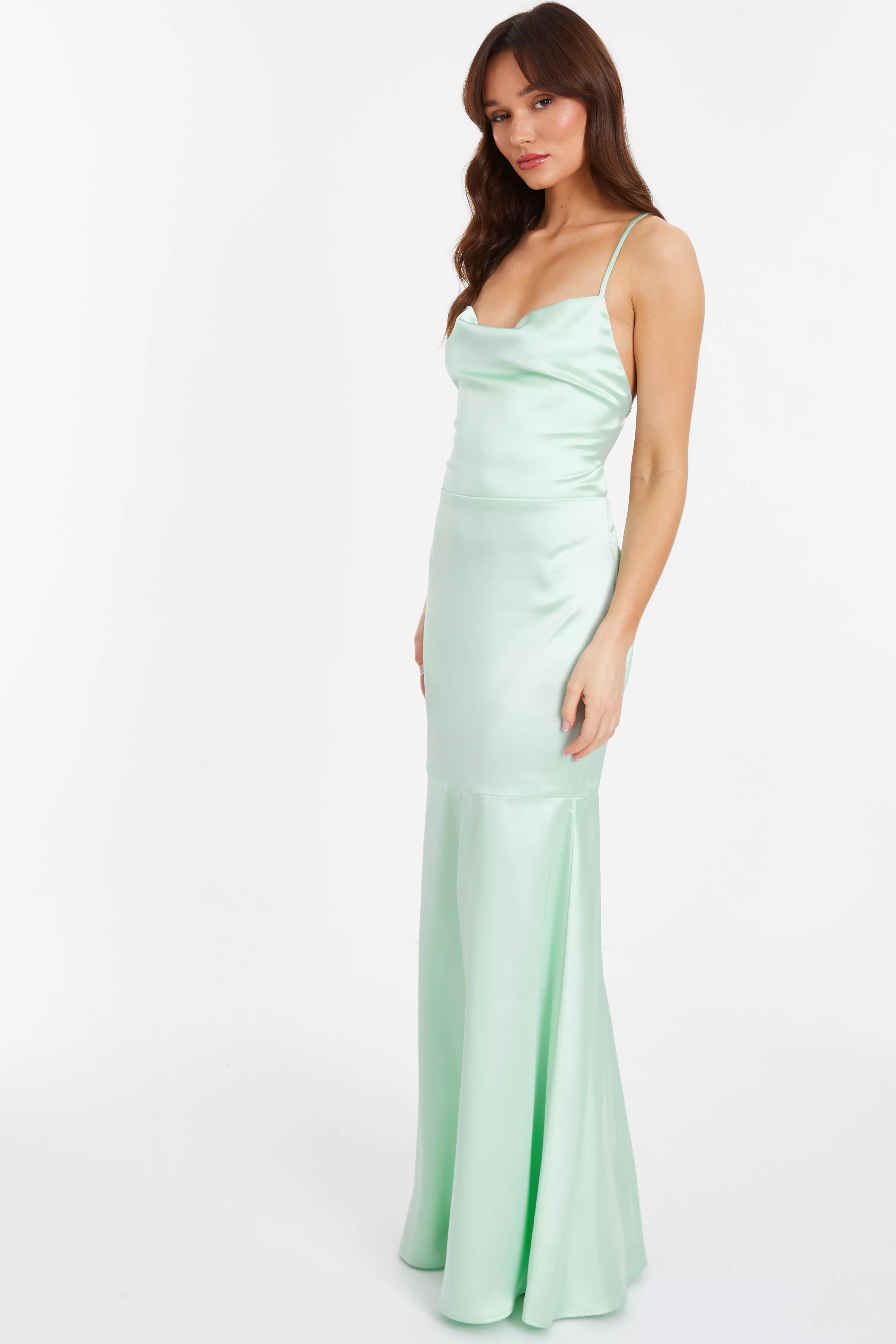 Mint Satin Cross Back Maxi Dress