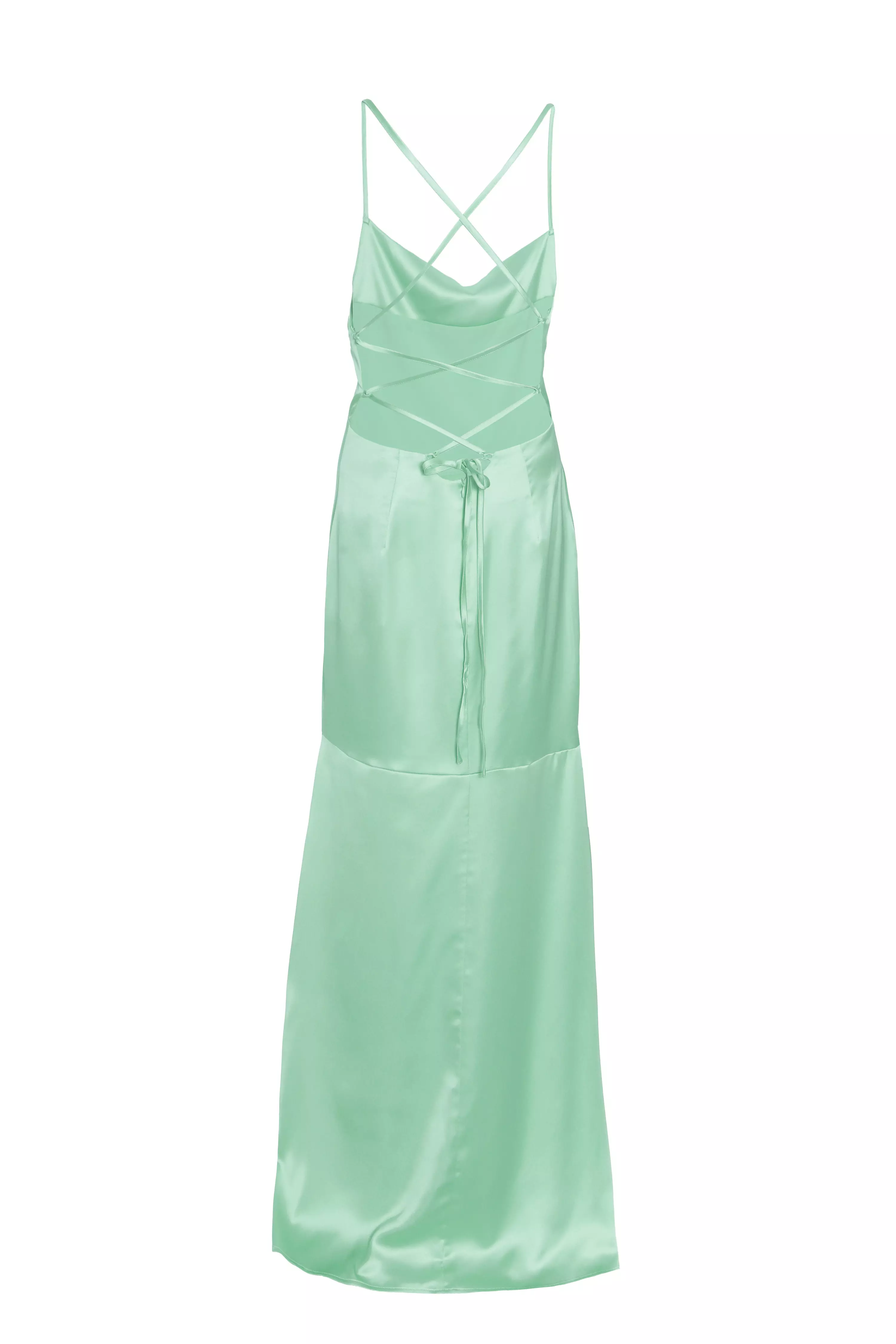 Mint Satin Cross Back Maxi Dress