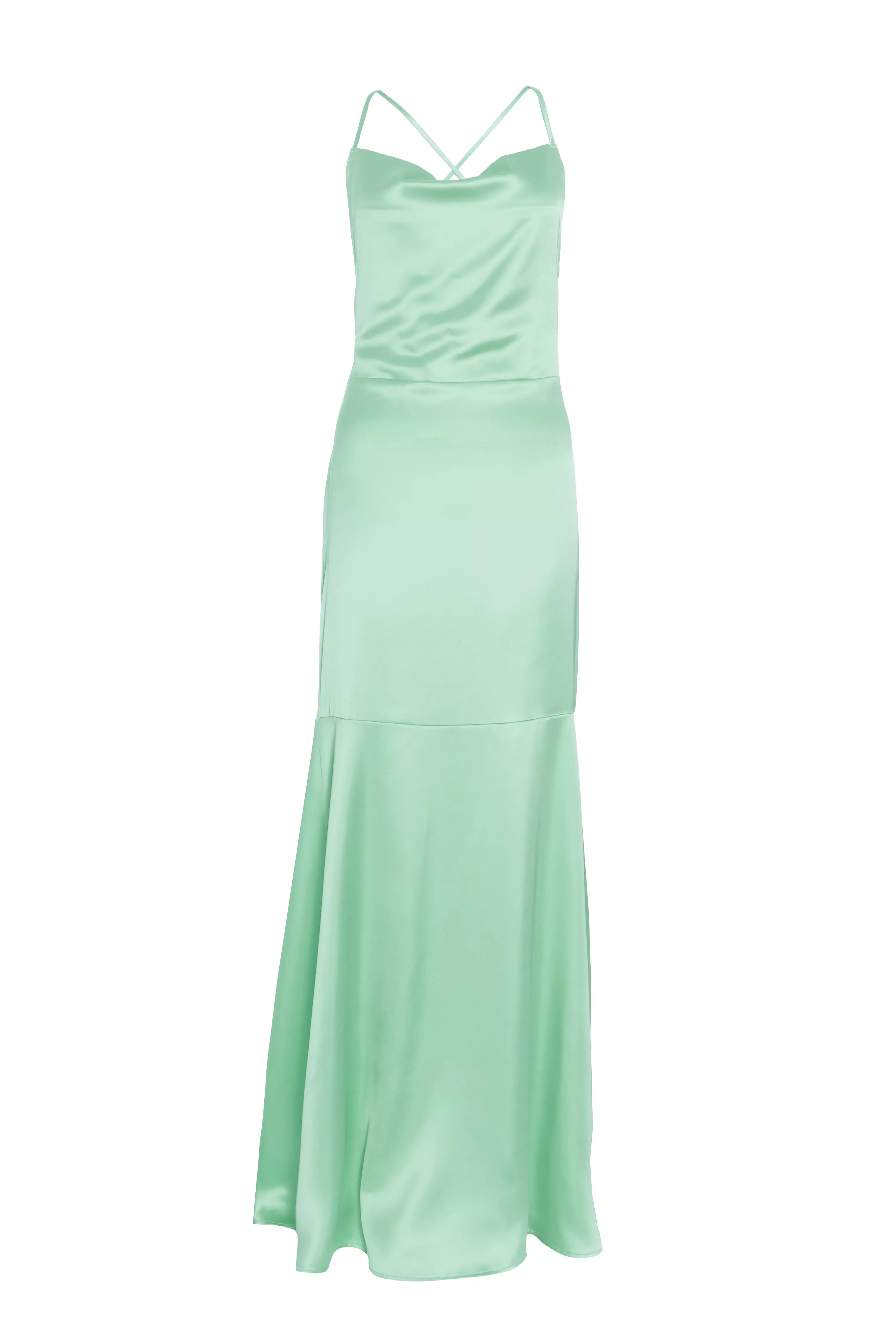 Mint Satin Cross Back Maxi Dress