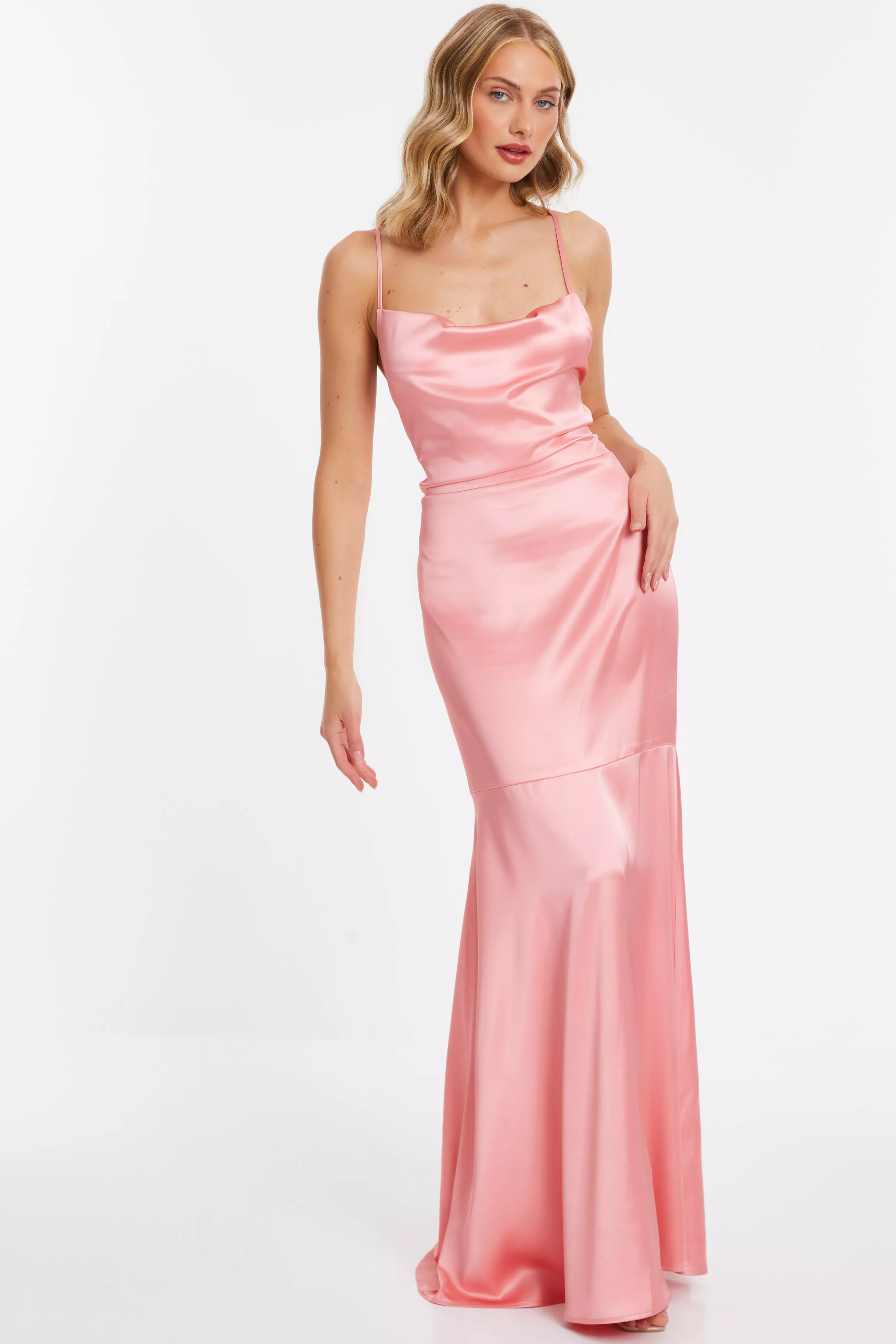 Coral Satin Cross Back Maxi Dress