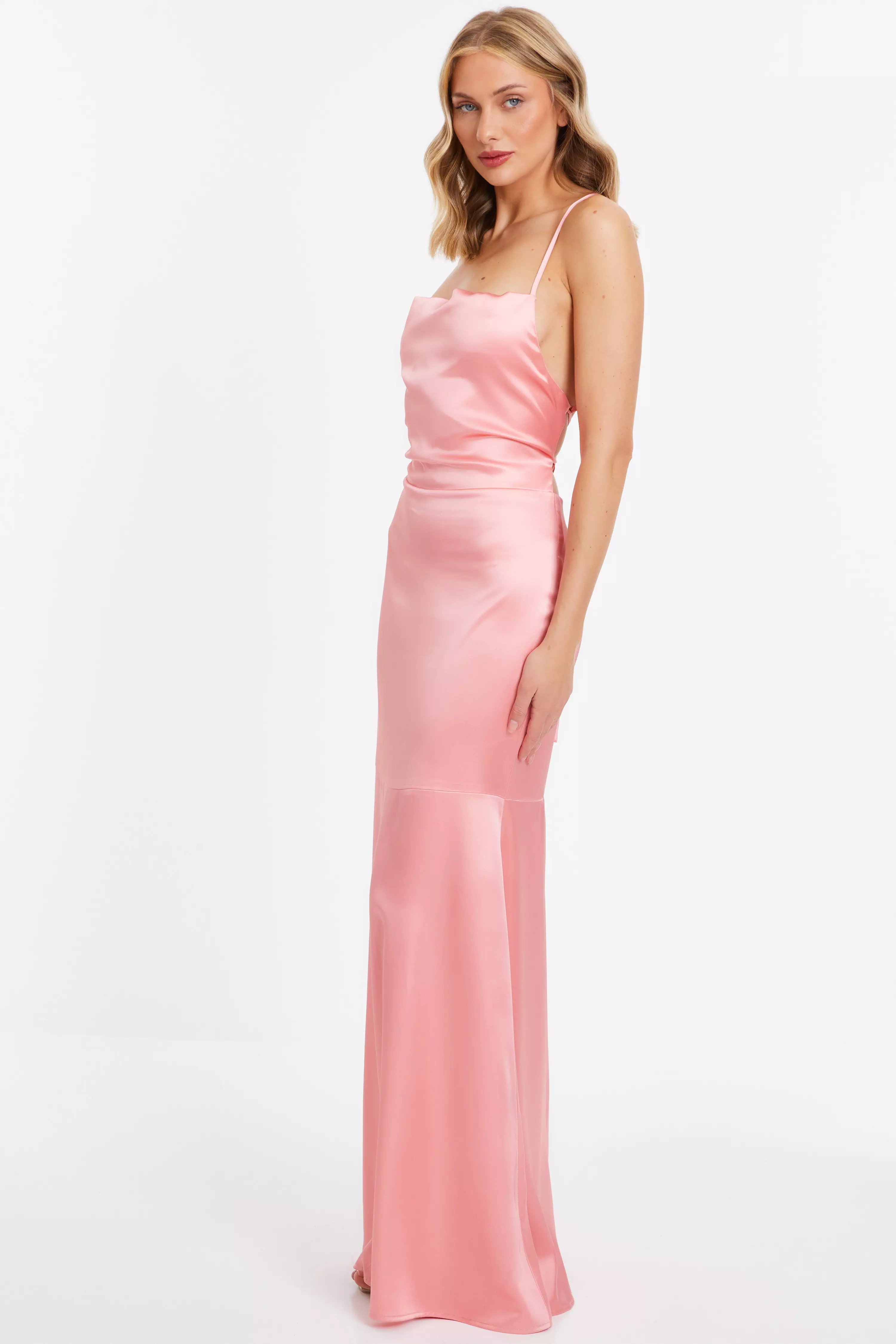 Coral Satin Cross Back Maxi Dress