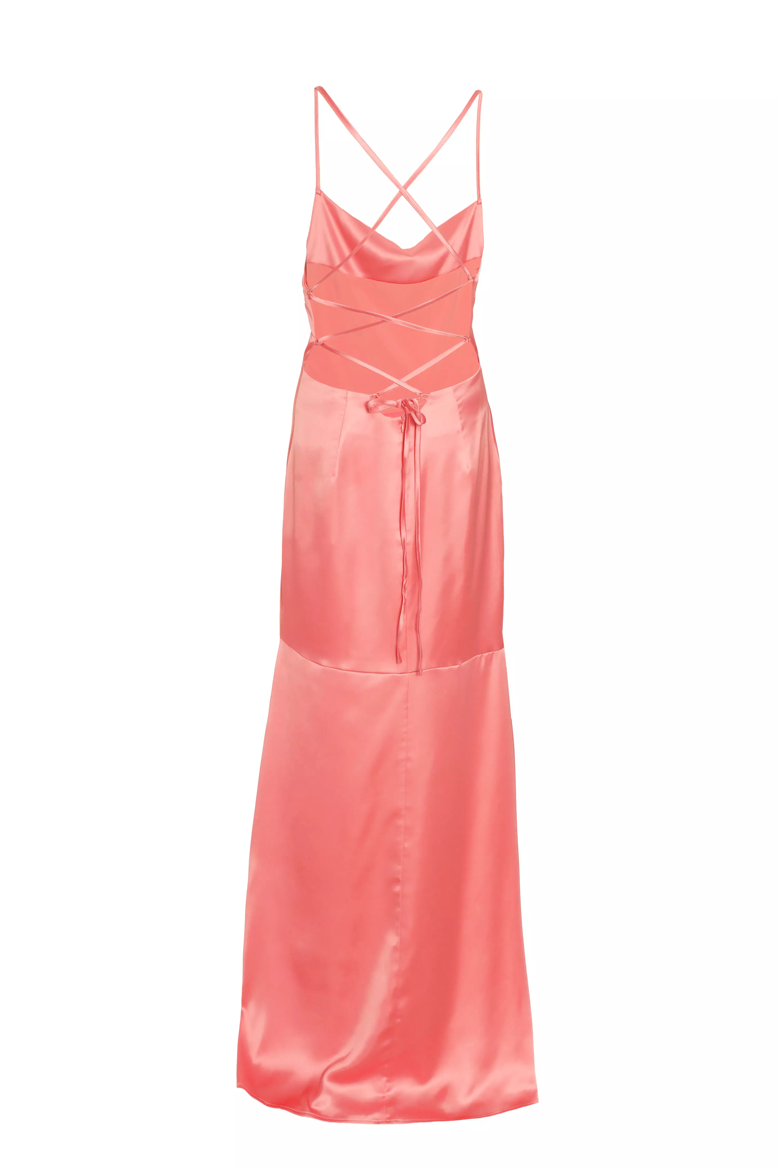 Coral Satin Cross Back Maxi Dress