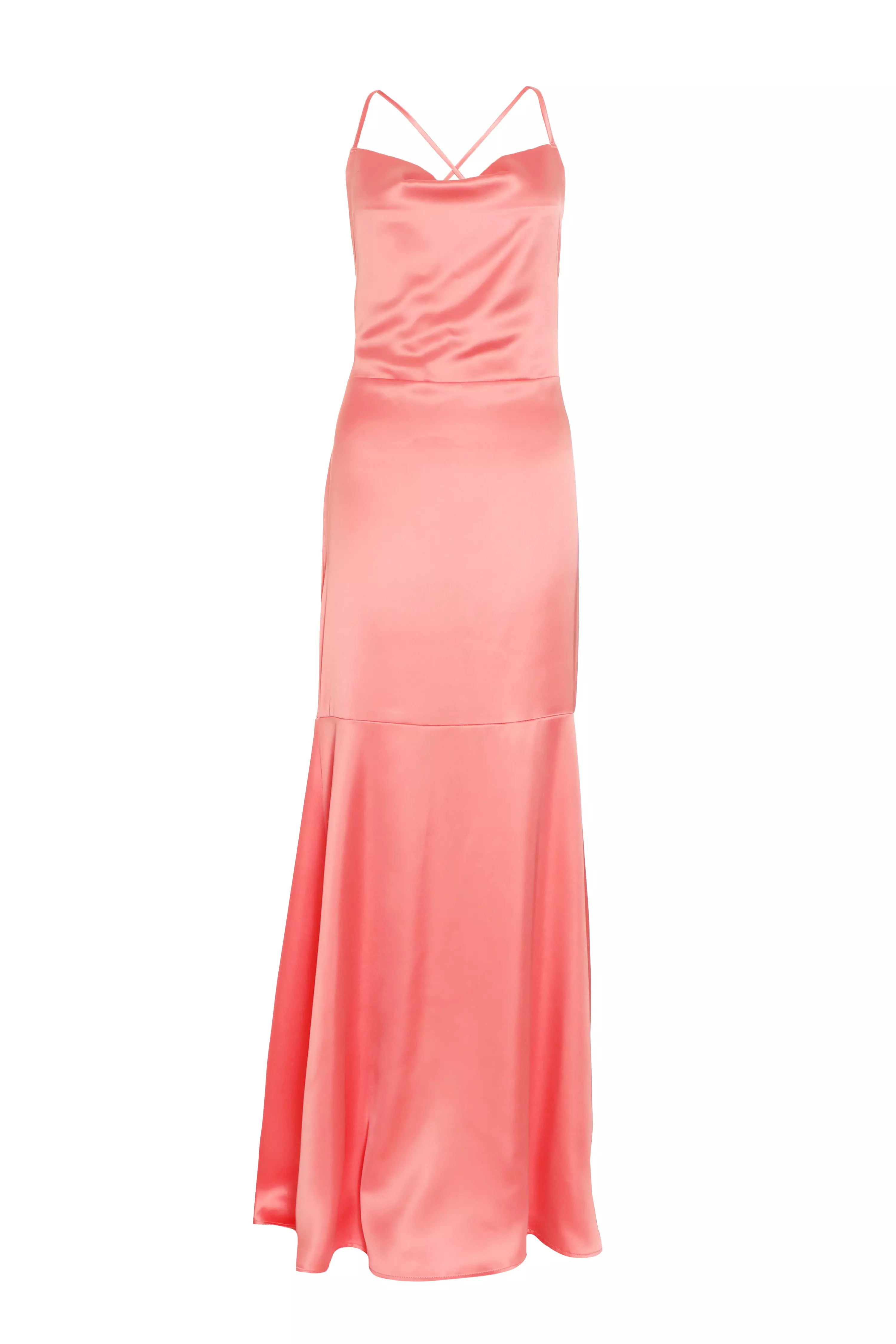 Coral Satin Cross Back Maxi Dress