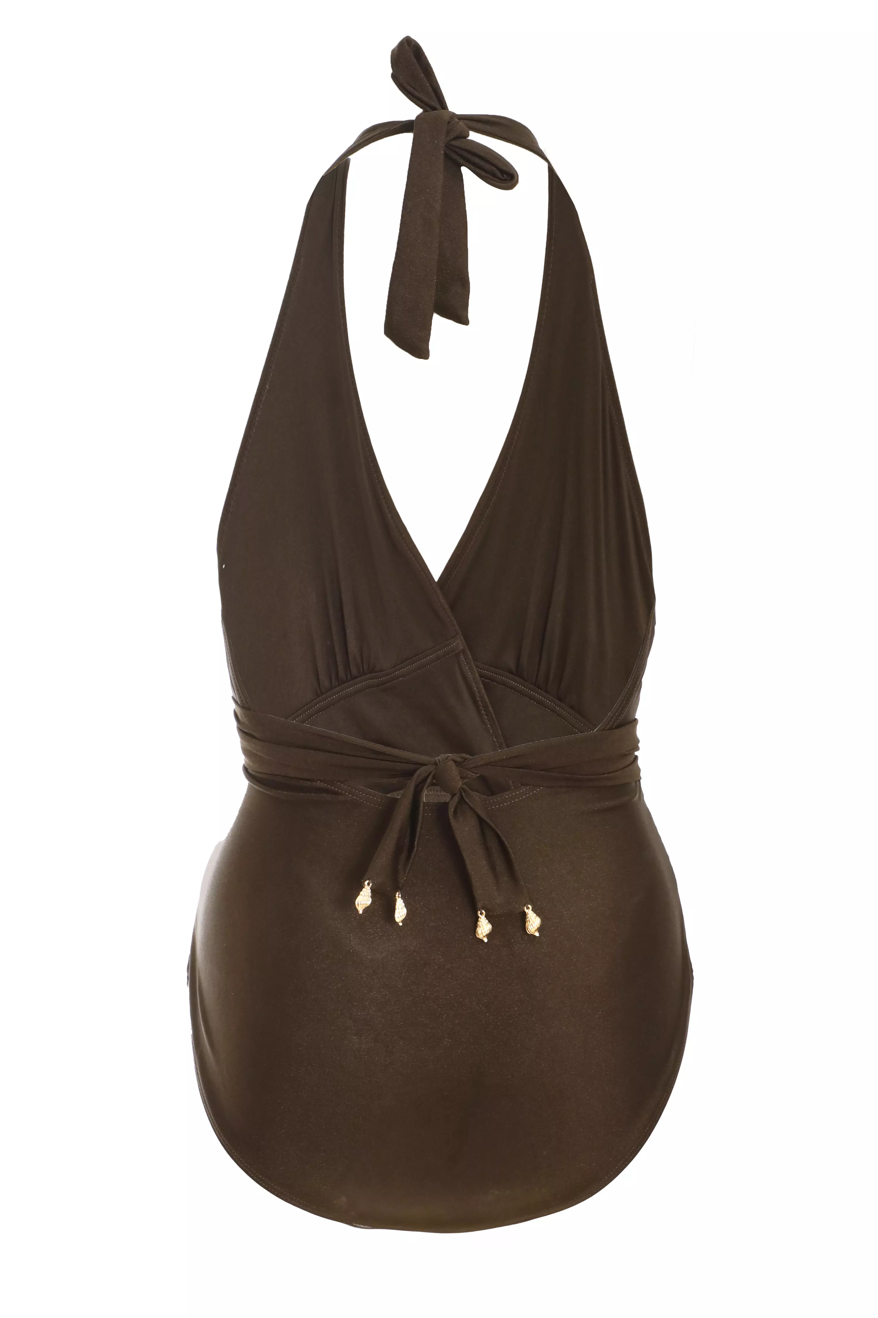 Brown Plunge Wrap Swimsuit