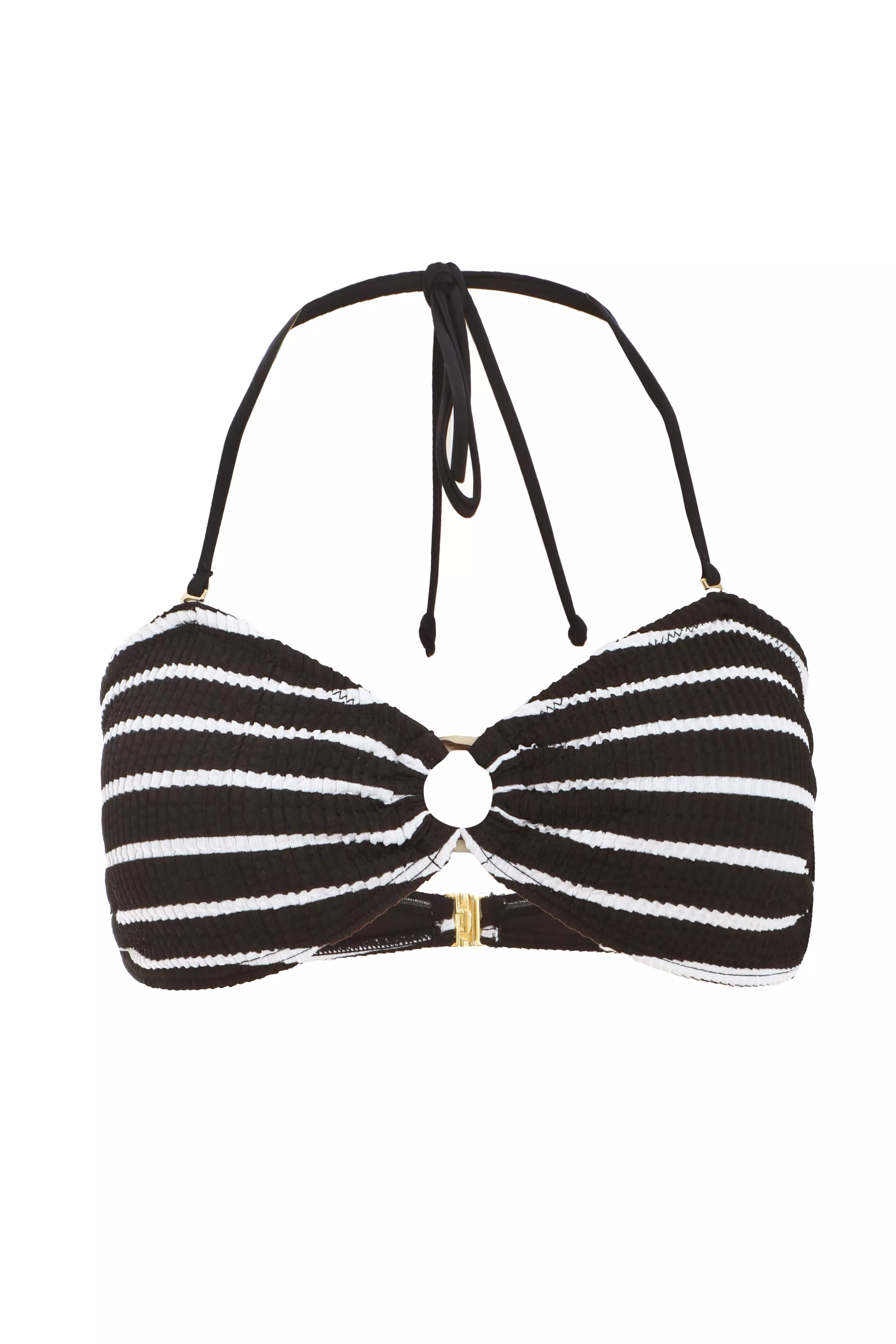 Black Stripe Crinkle Bikini Top