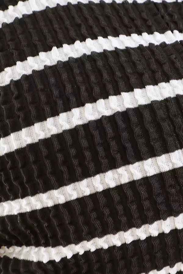 Black Stripe Crinkle Bikini Top