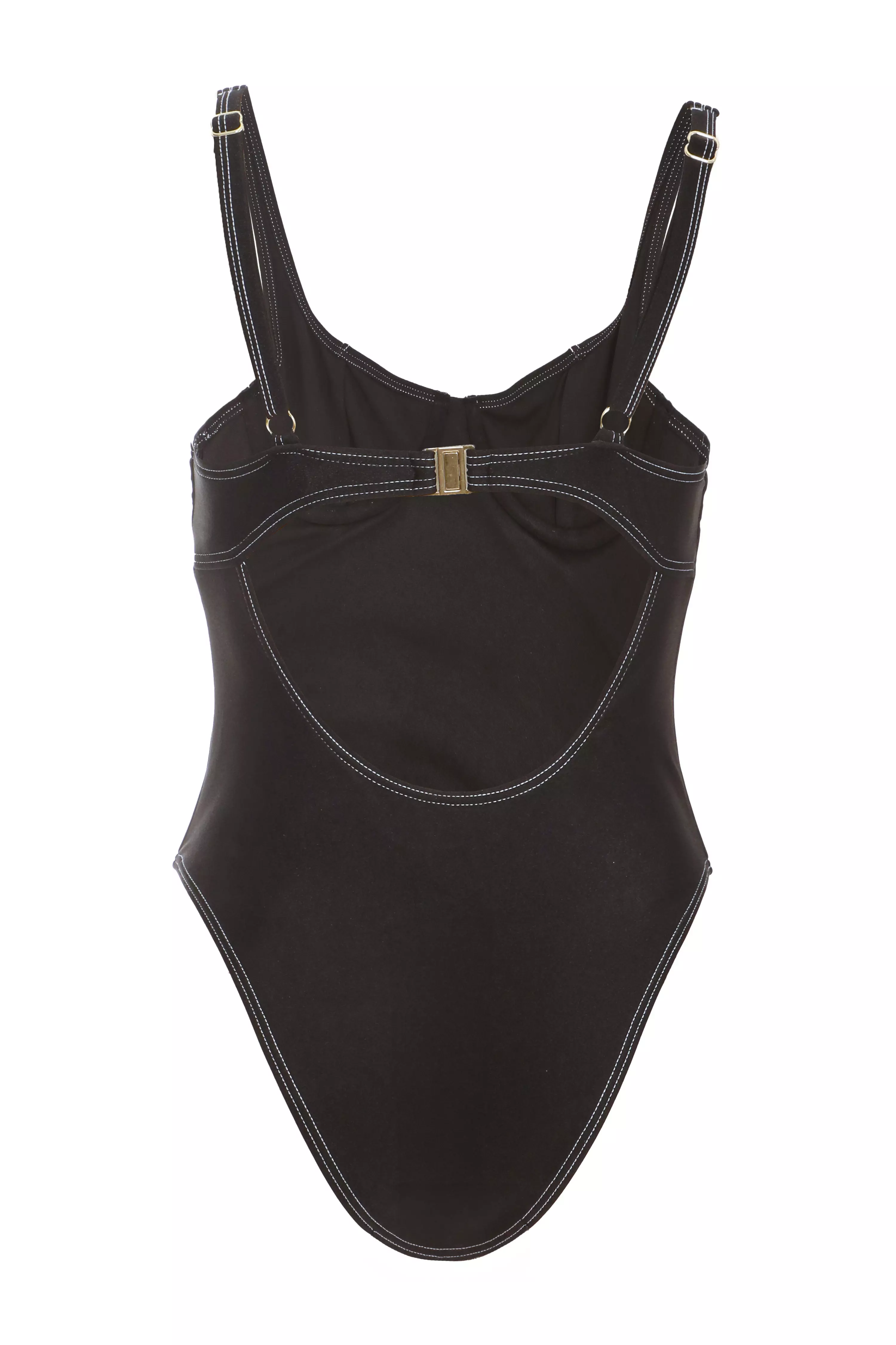 Black Contrast Stitch Swimsuit