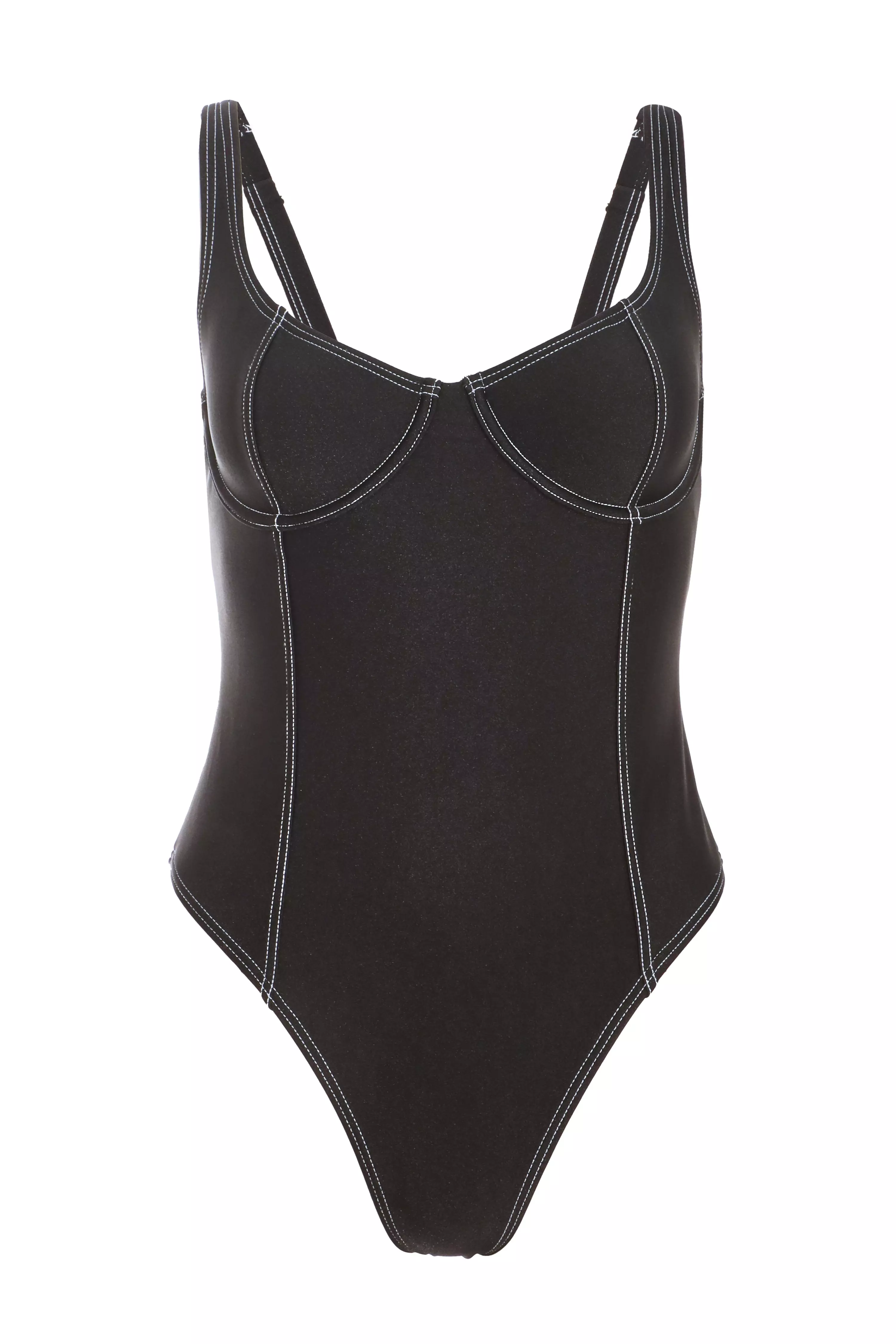 Black Contrast Stitch Swimsuit QUIZ Clothing