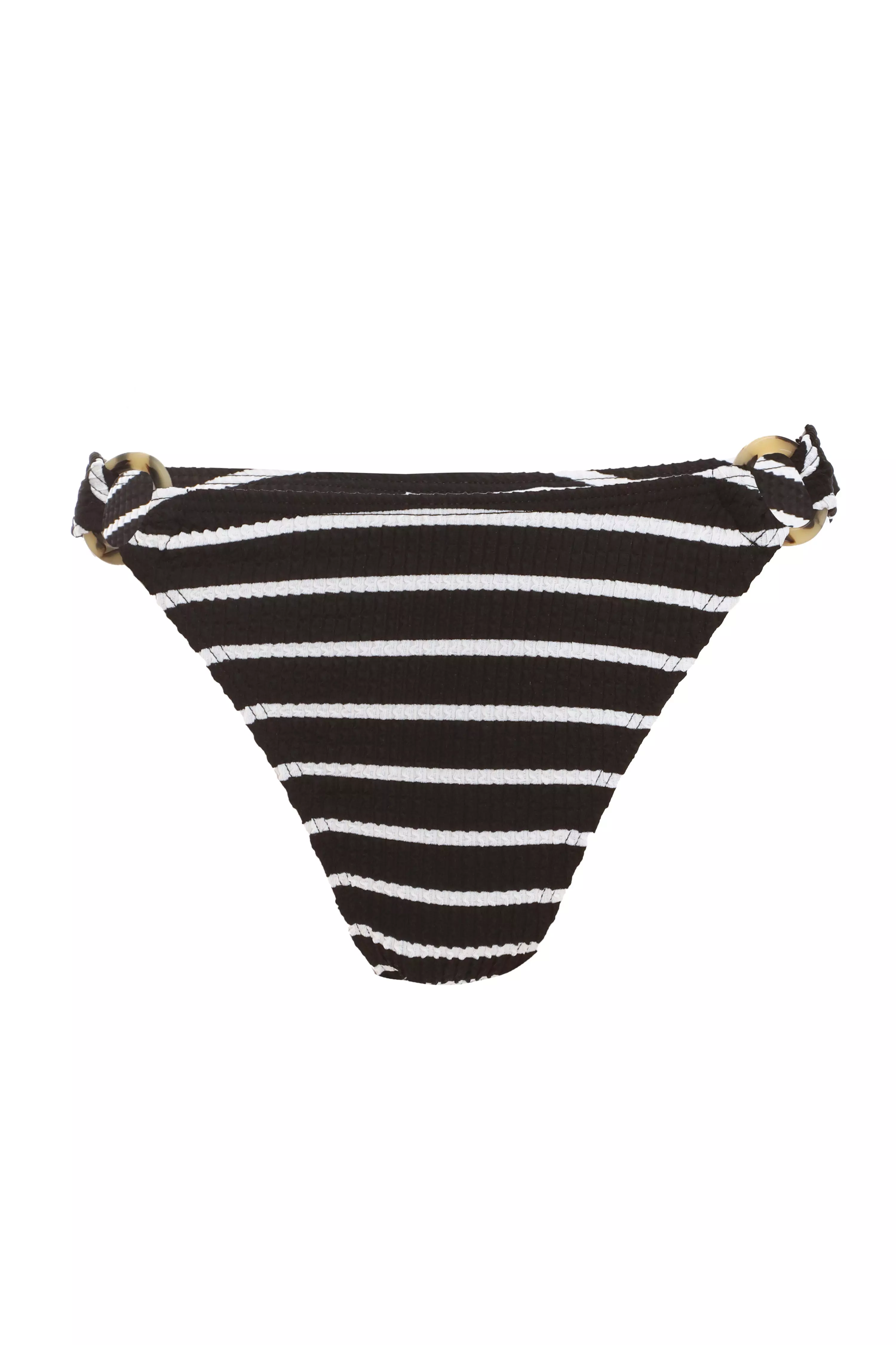 Black Crinkle Stripe Ring Bikini Bottoms