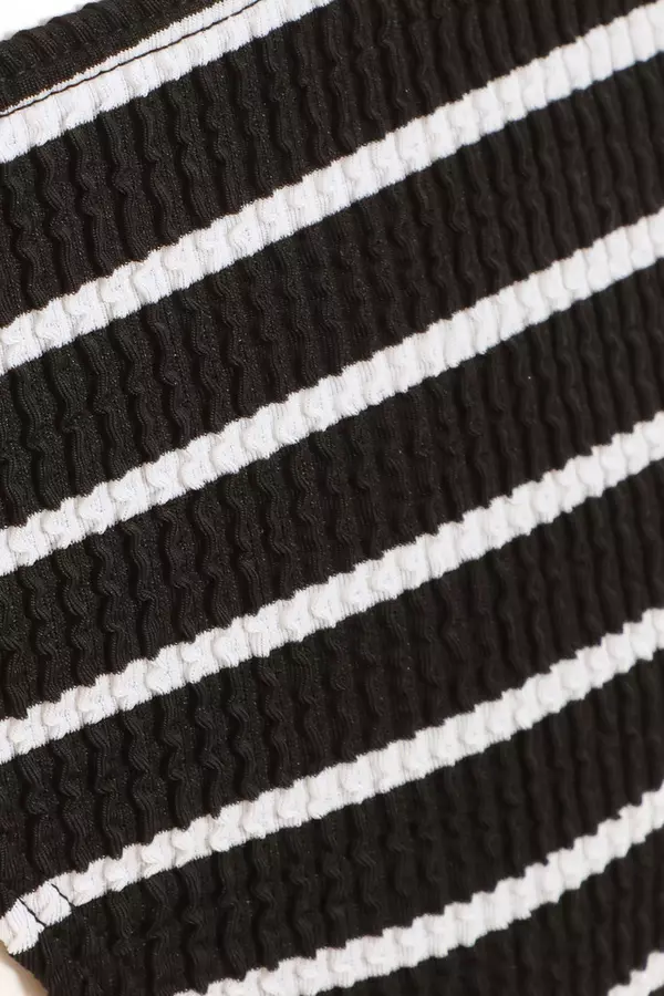 Black Crinkle Stripe Ring Bikini Top