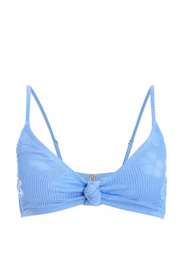 Blue Crinkle Knot Bikini Top