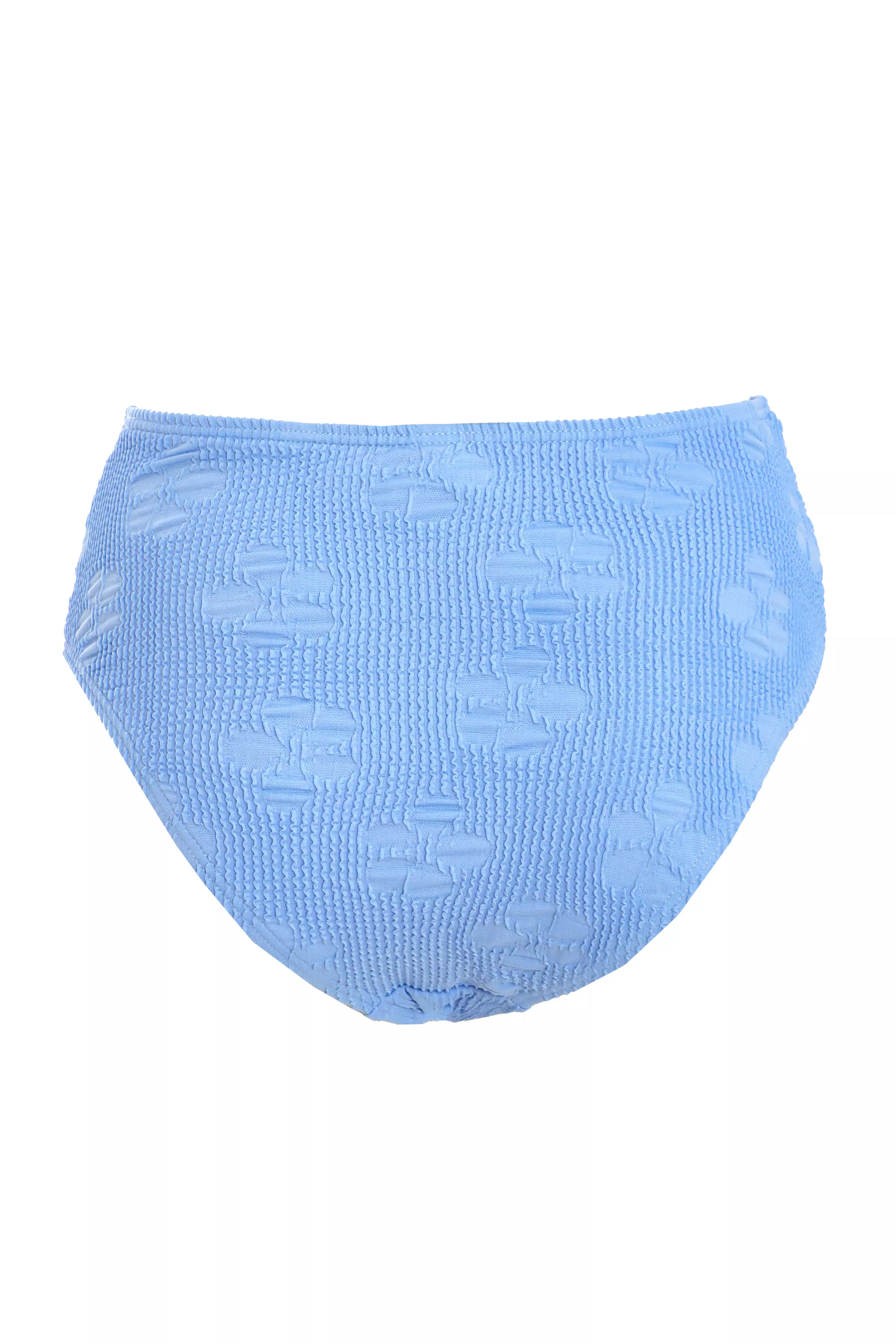 Blue Crinkle High Waist Bikini Bottoms