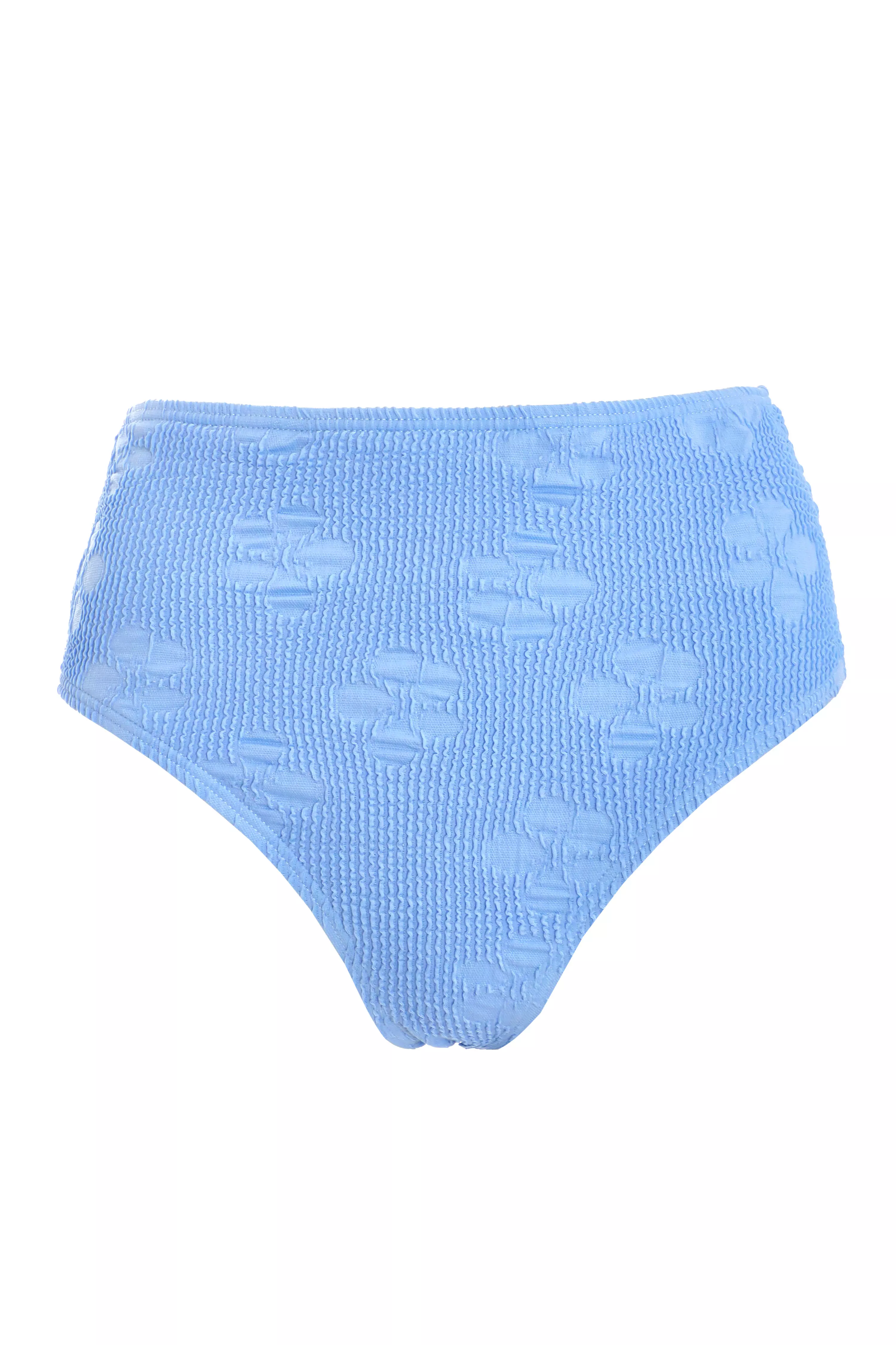 Blue Crinkle High Waist Bikini Bottoms