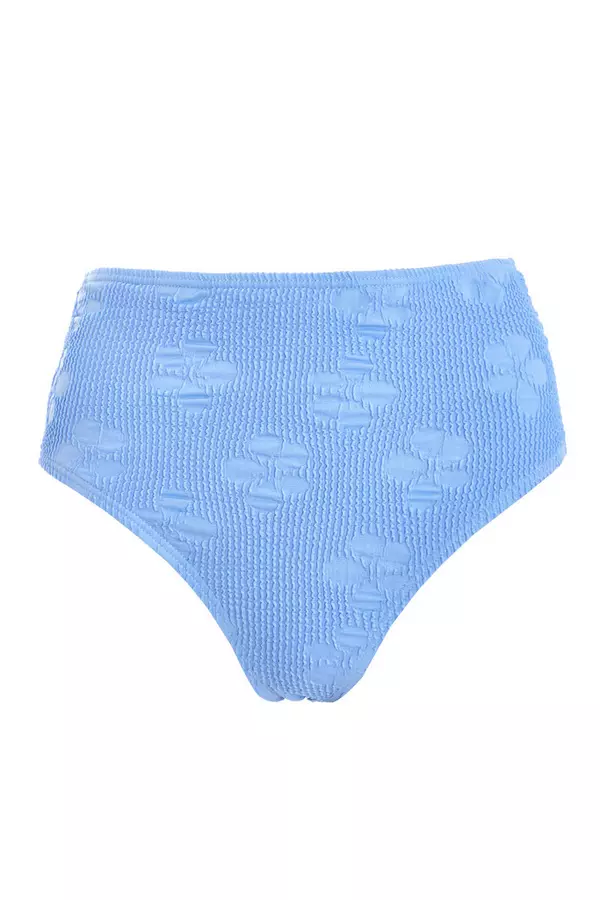 Blue Crinkle High Waist Bikini Bottoms