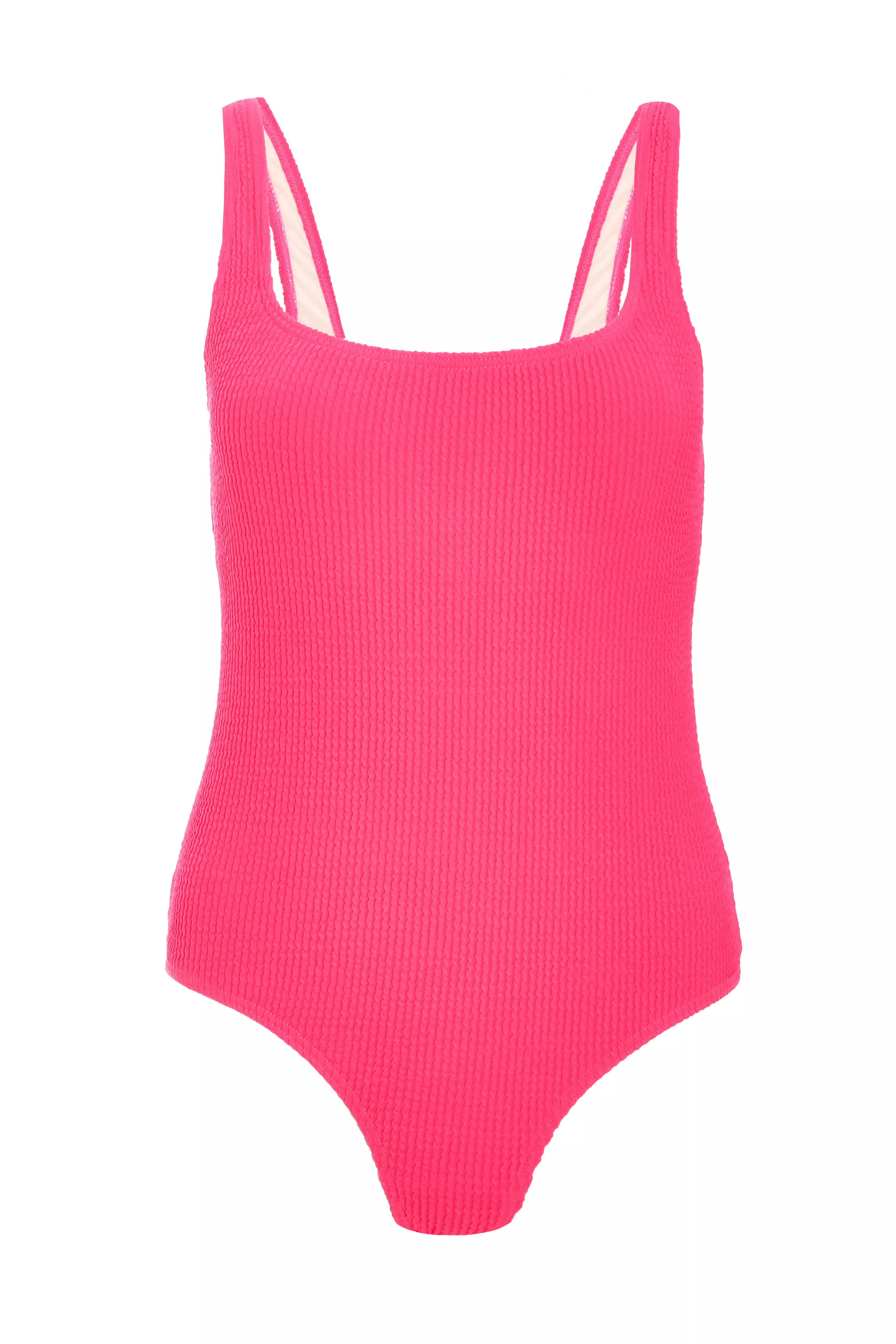 Pink Crinkle Scoop Neck Swimsuit