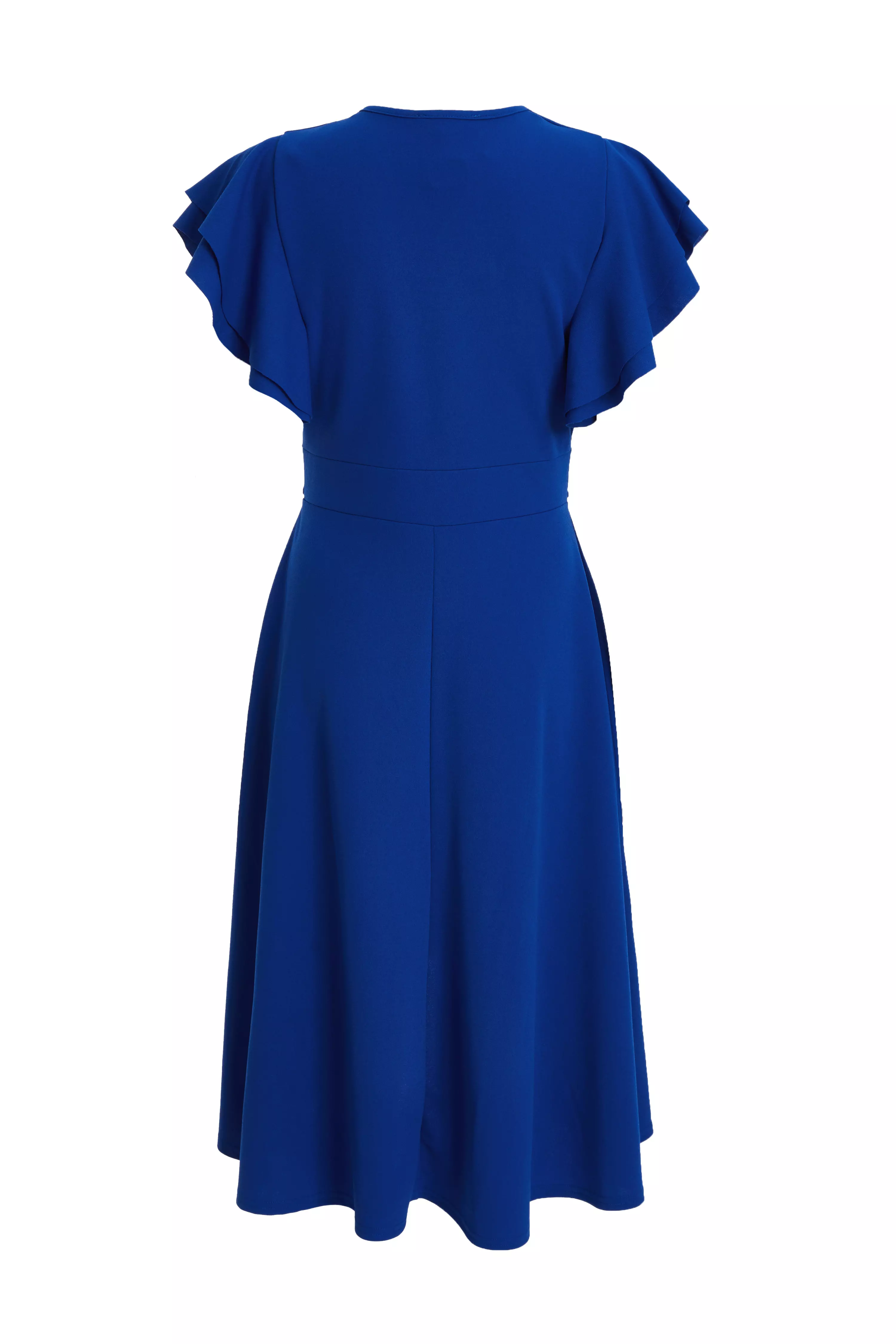 Petite Royal Blue Scuba Crepe Wrap frill Slicky Buckle Dress<!-- --> - <!--  -->QUIZ Clothing