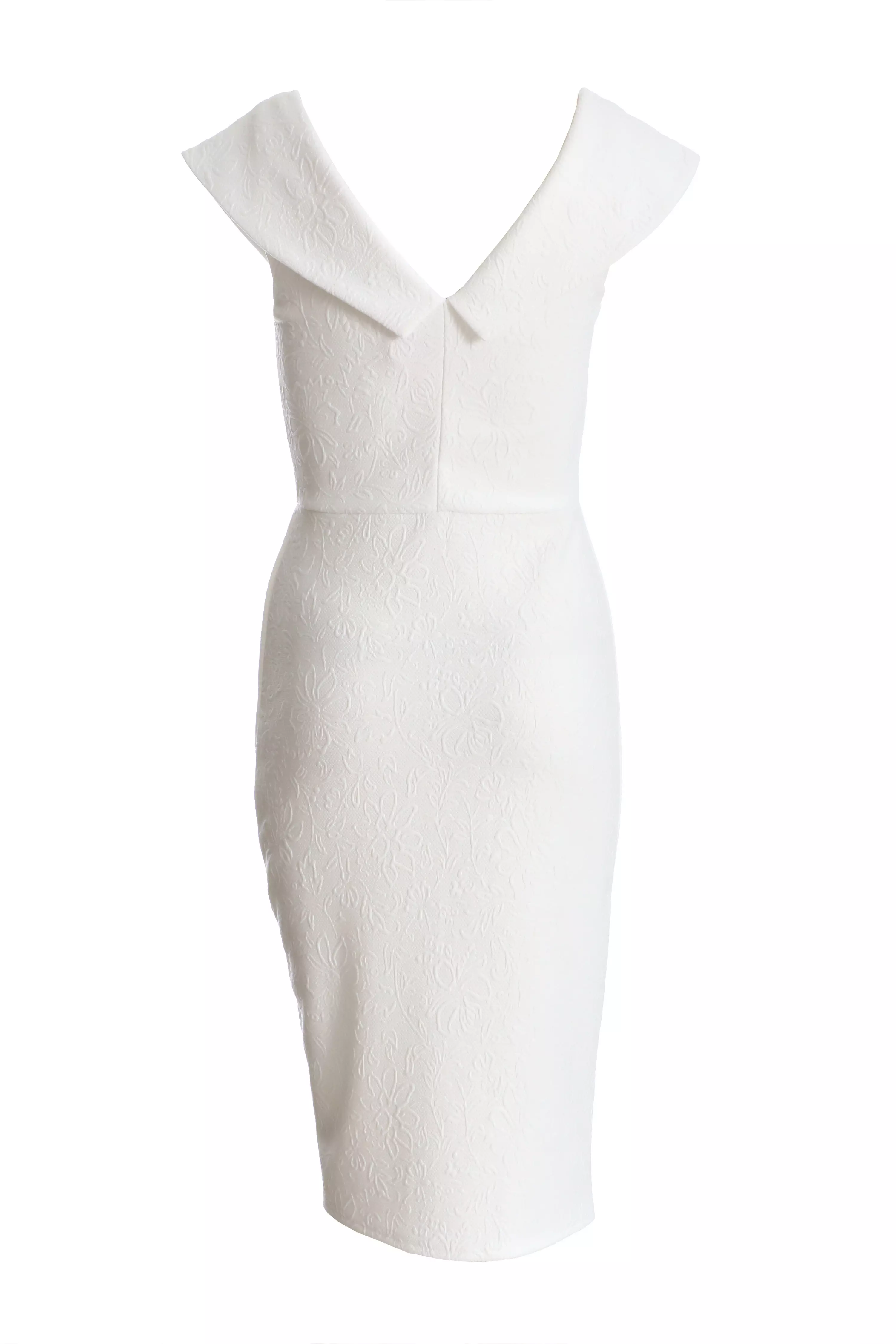 Petite White Jacquard Bardot Ruched Midi Dress