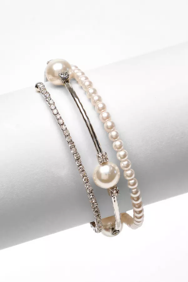 Bridal Silver Diamante Pearl Wrap Bracelet