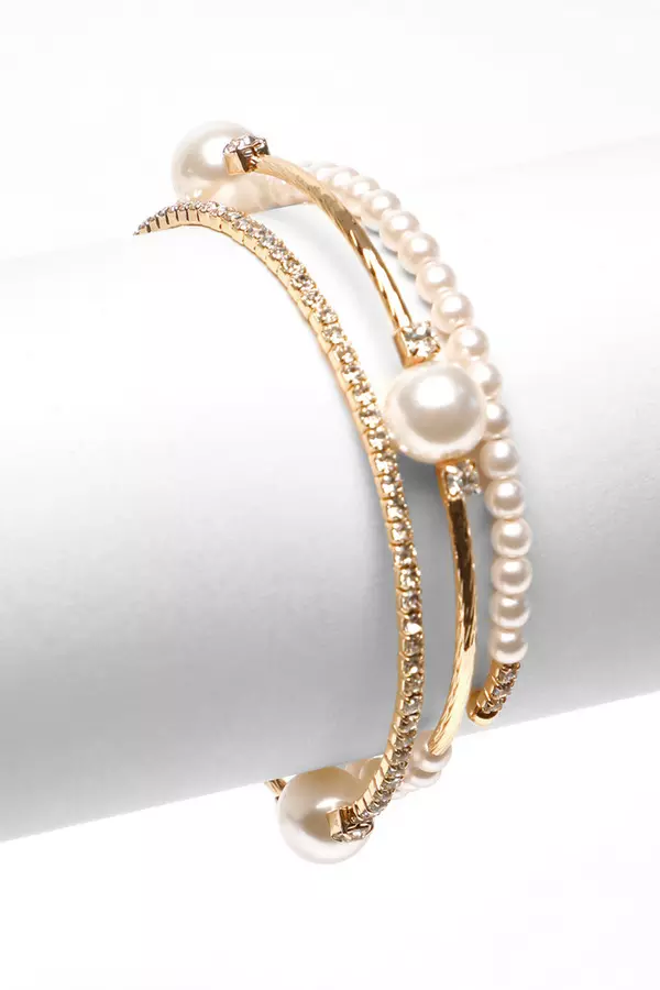Bridal Gold Diamante Pearl Wrap Bracelet